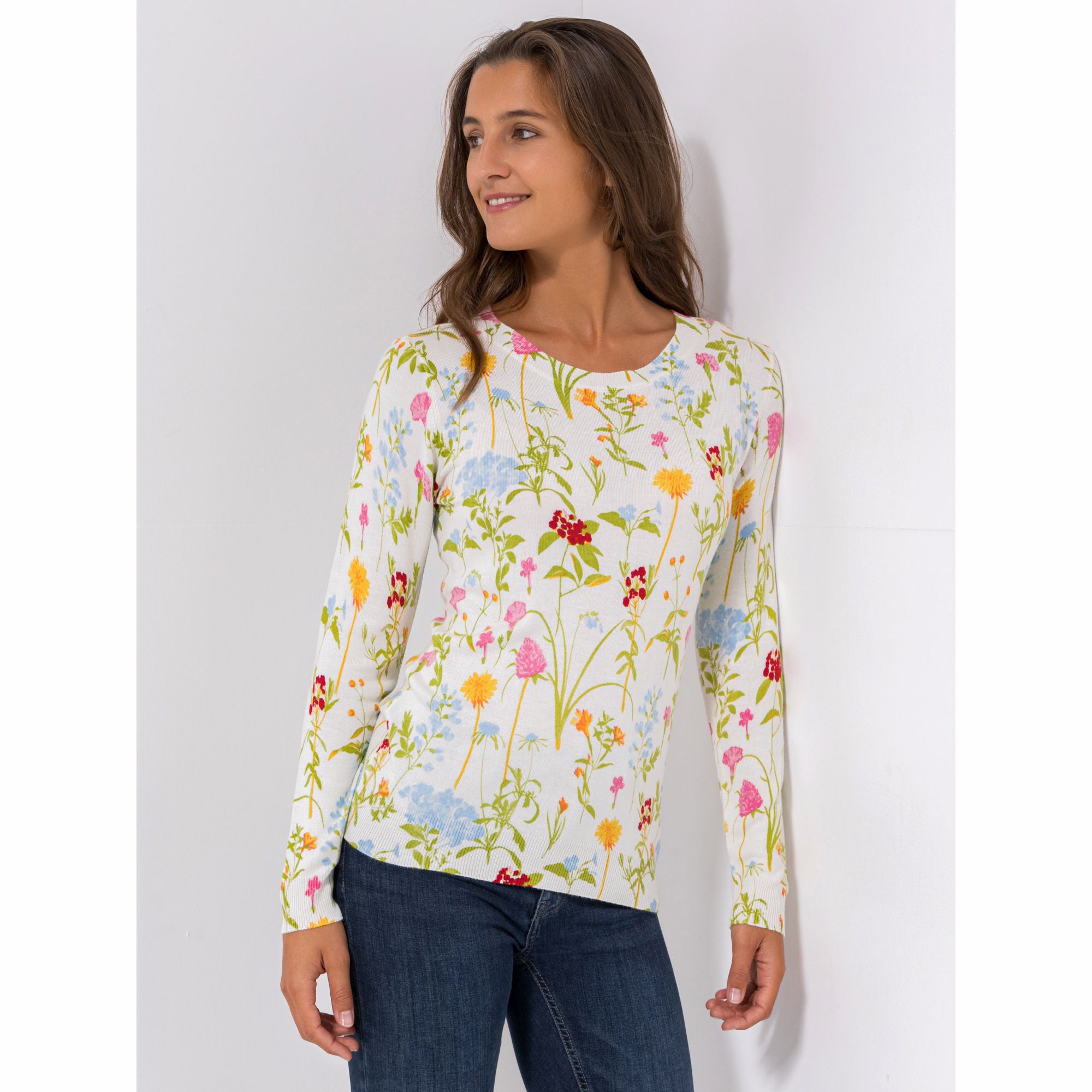 CASHMASOFT Pullover, 1/1-Arm Cashmeregriff Rundhalsausschnitt Allover-Print