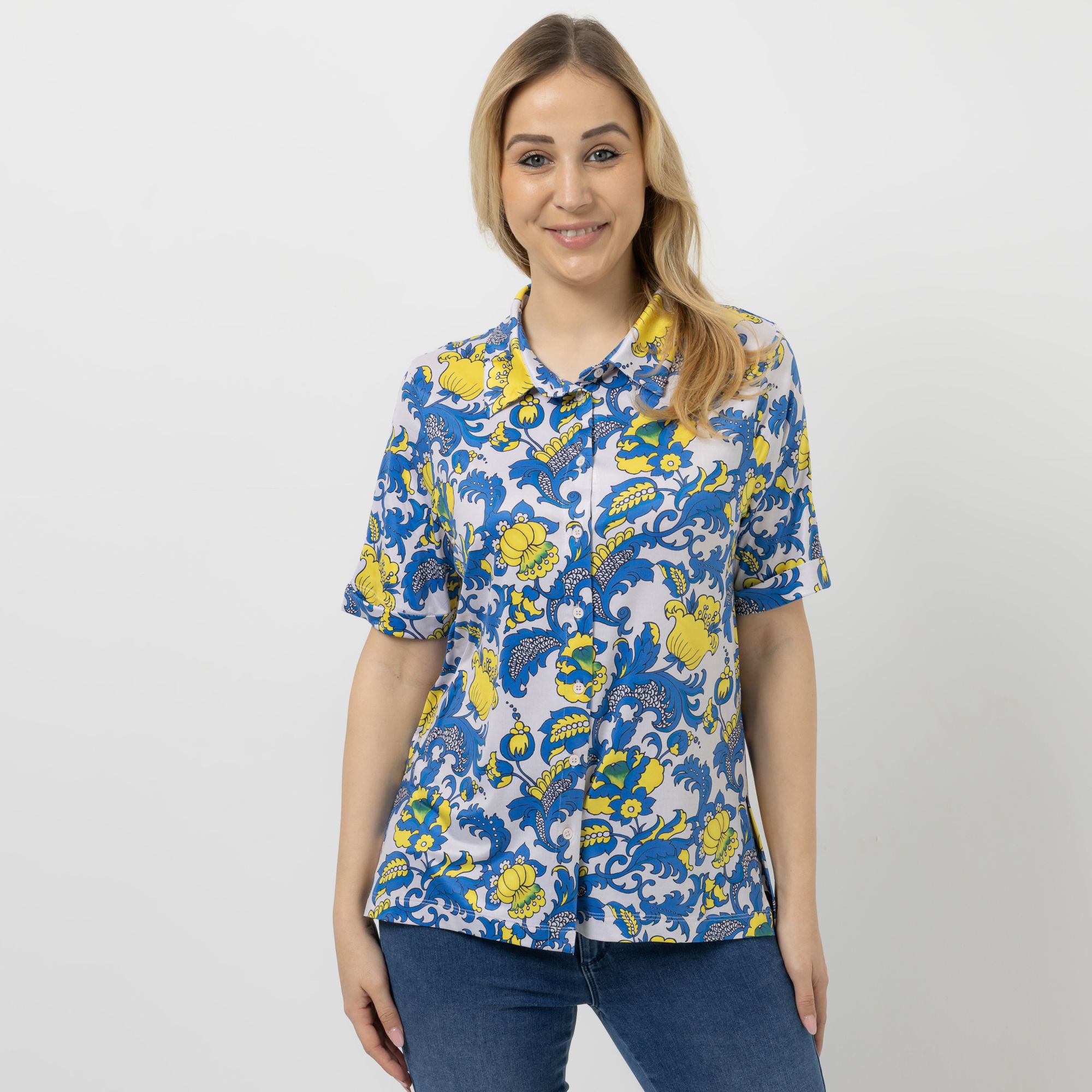 IN-PRINT Bluse, 1/2-Arm bedruckt Knopfleiste