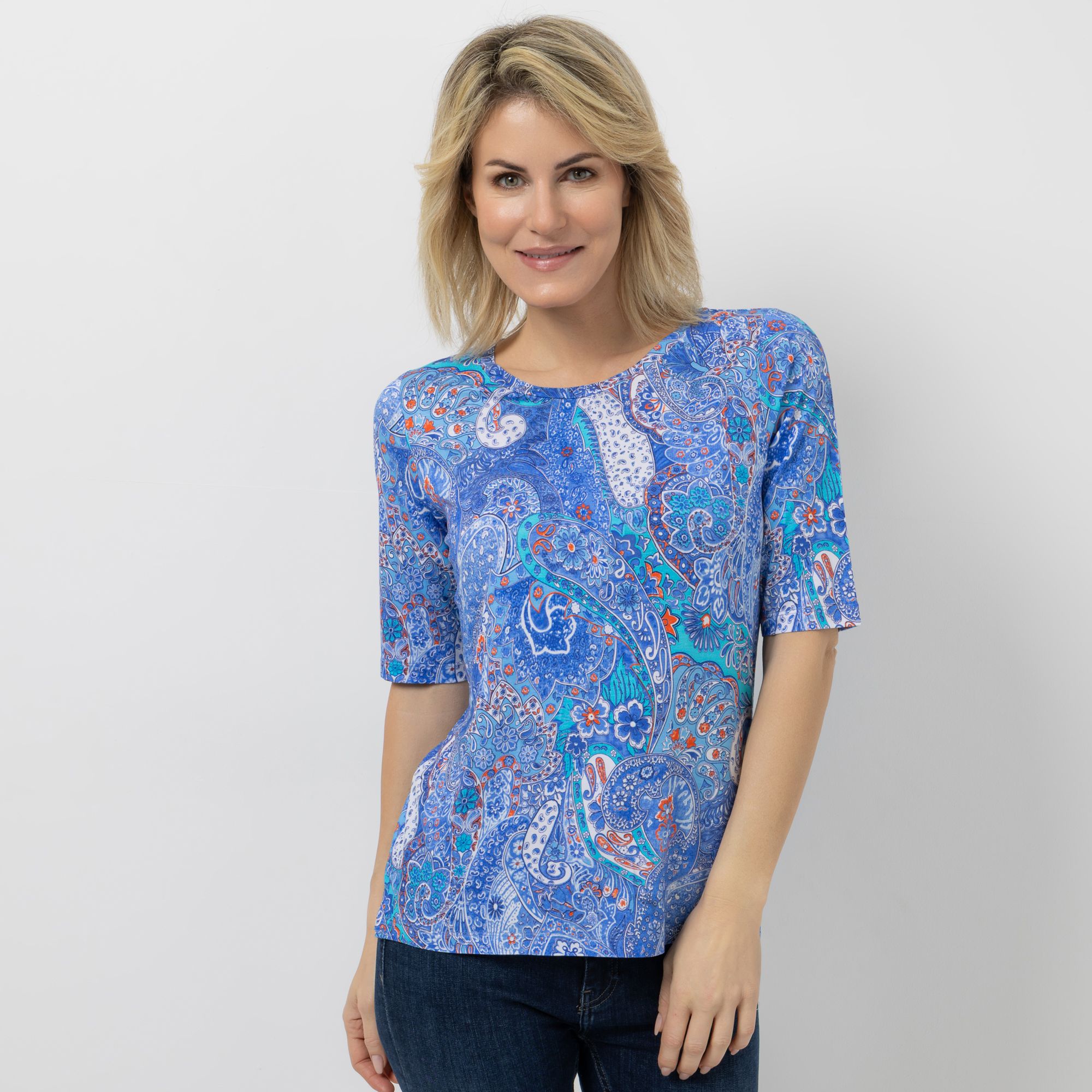 AMINATI® Shirt, 1/2-Arm Rundhalsausschnitt Seitenschlitze Allover-Druck