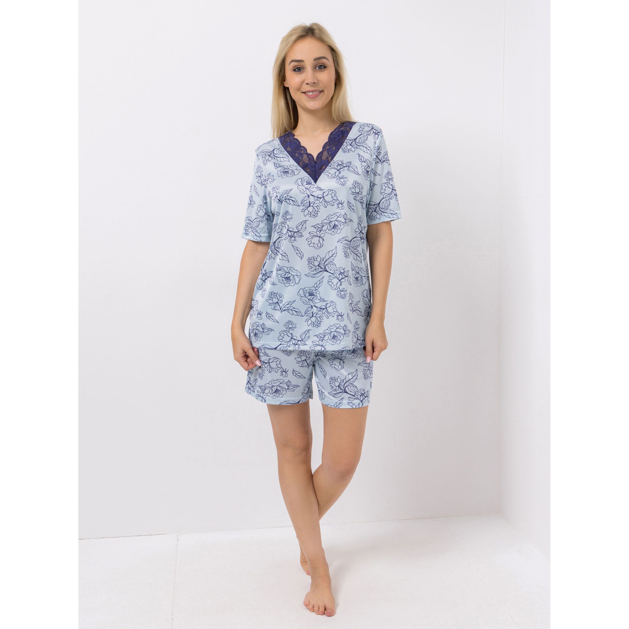 LITTLE ROSE Pyjama-Set Mikrofaser Shirt, 1/2-Arm Shorty, Dehnbund