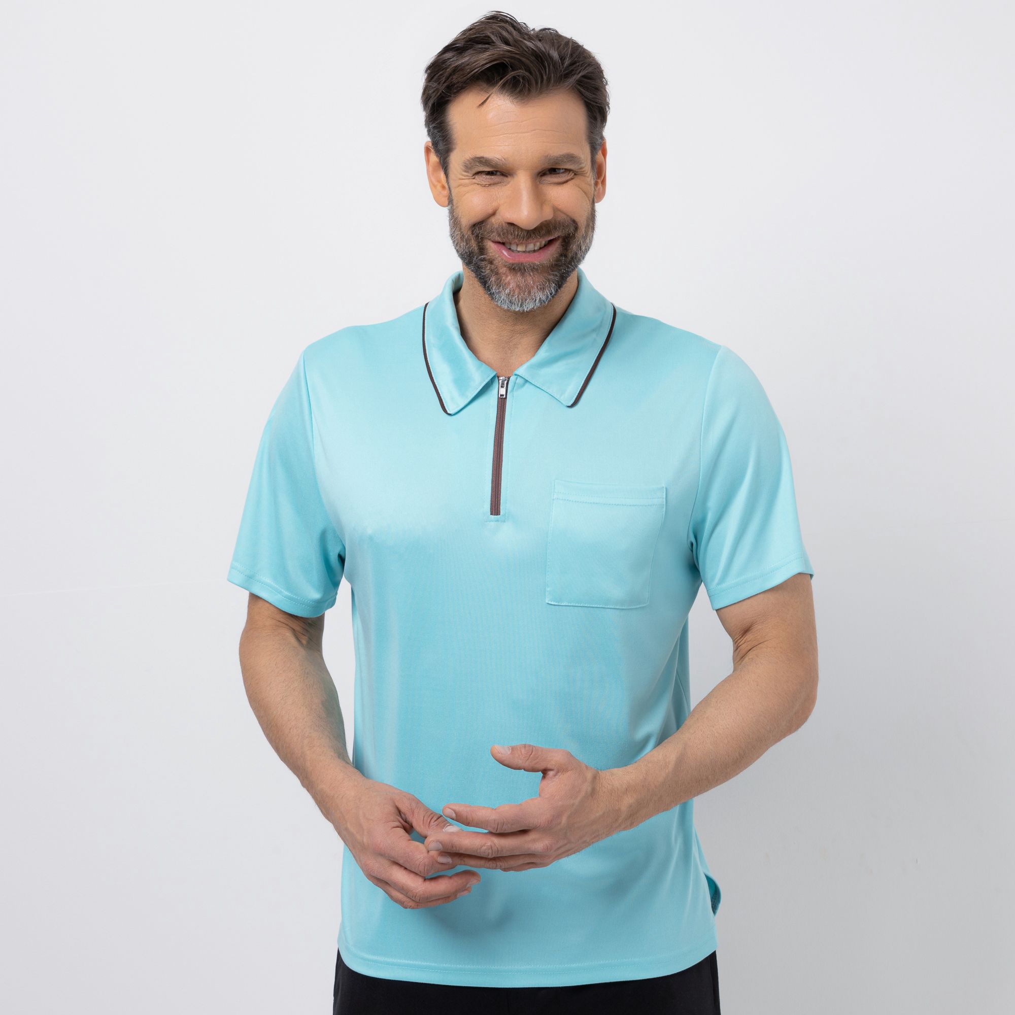 MEN'S TOUCH Polo-Shirt, 1/2-Arm Mikrofaser Seitennahtschlitze Brusttasche