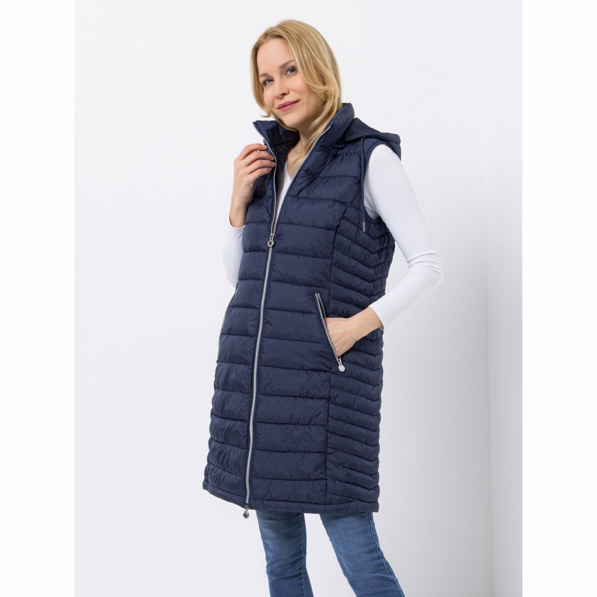 CENTIGRADE Steppweste Stehkragen 2-Wege-Reißverschluss Kapuze abnehmbar