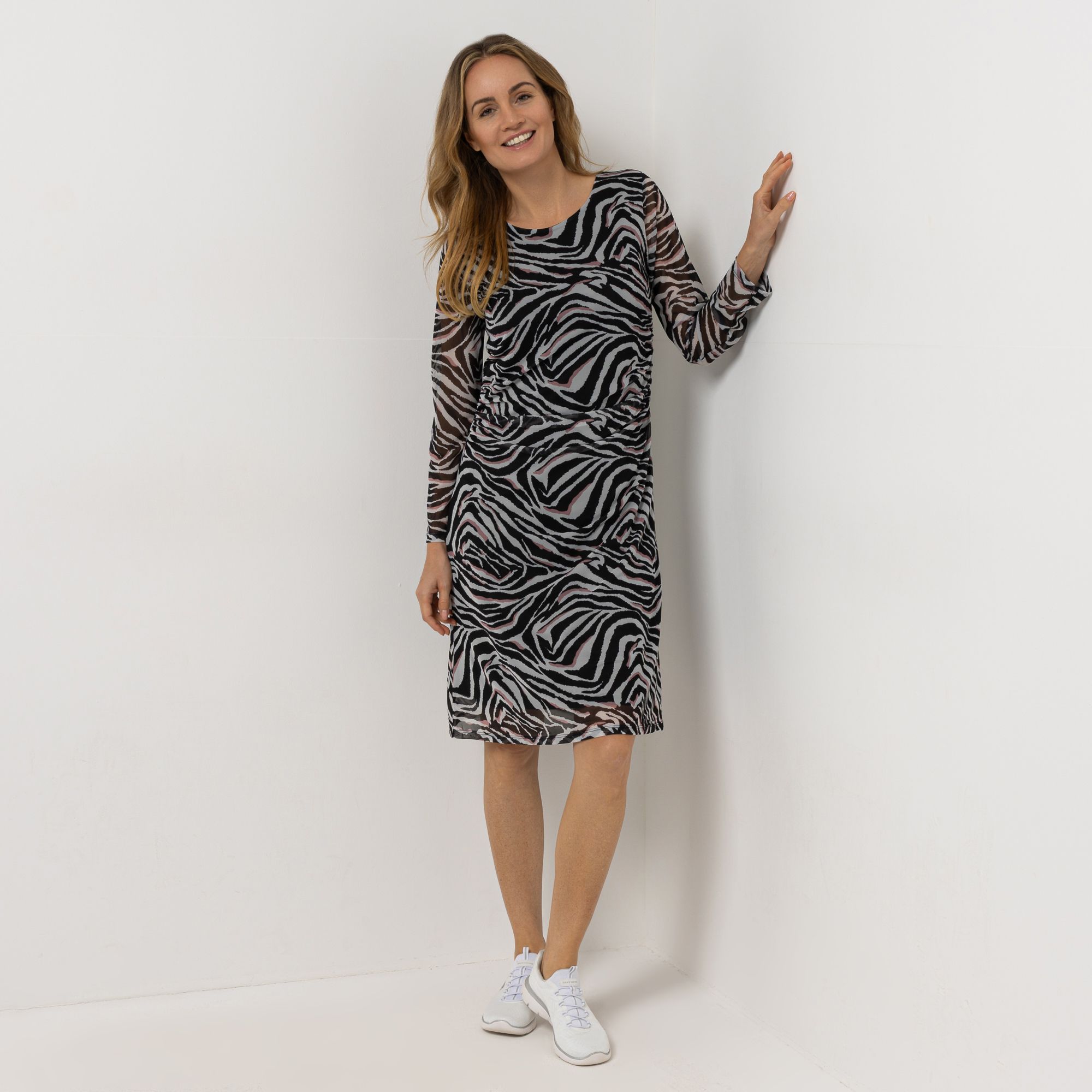 VIA MILANO Kleid, 1/1-Arm Allover-Print Mesh, gefüttert figurbetont