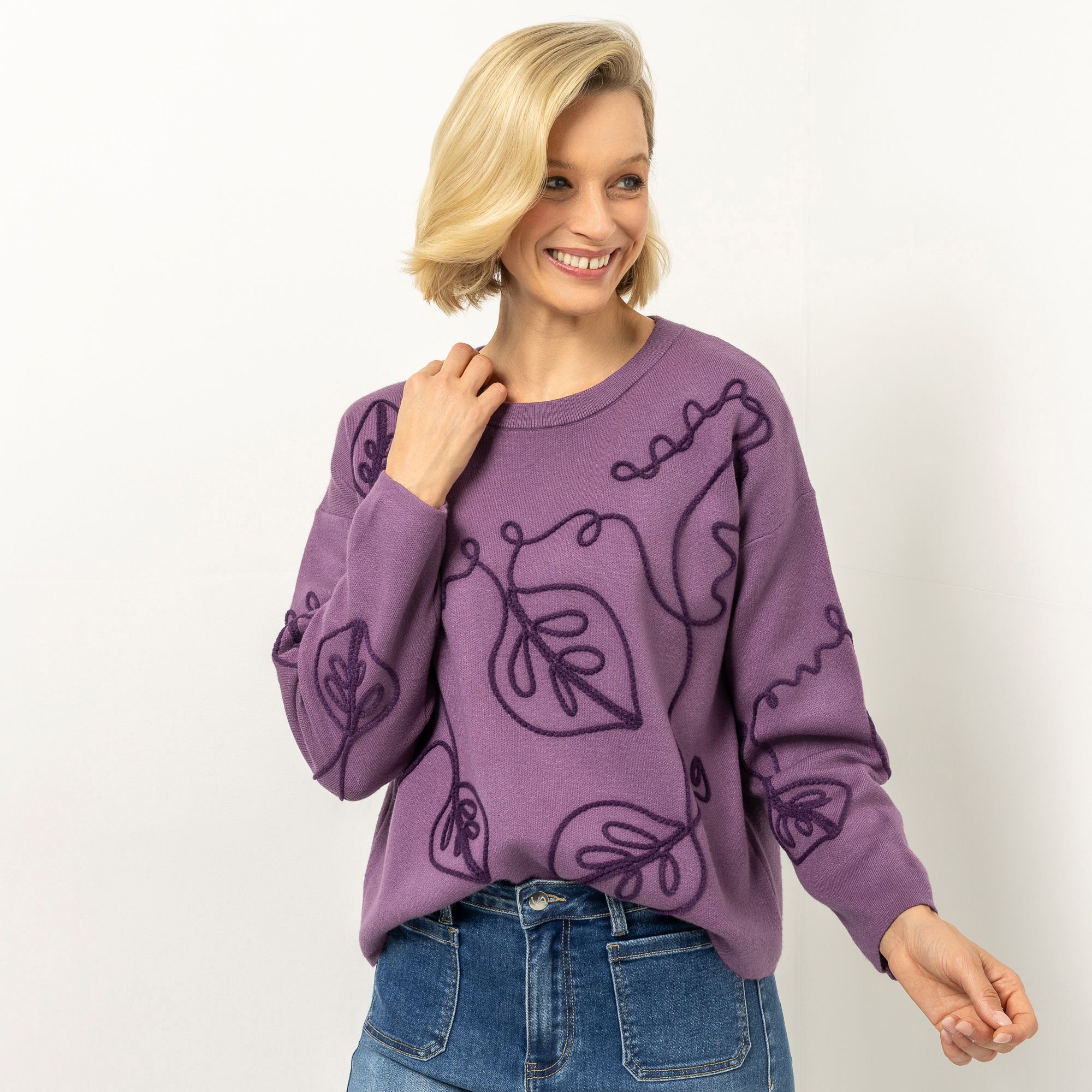 VIA MILANO Pullover, 1/1-Arm überschnittene Schulter Kontrast-Details