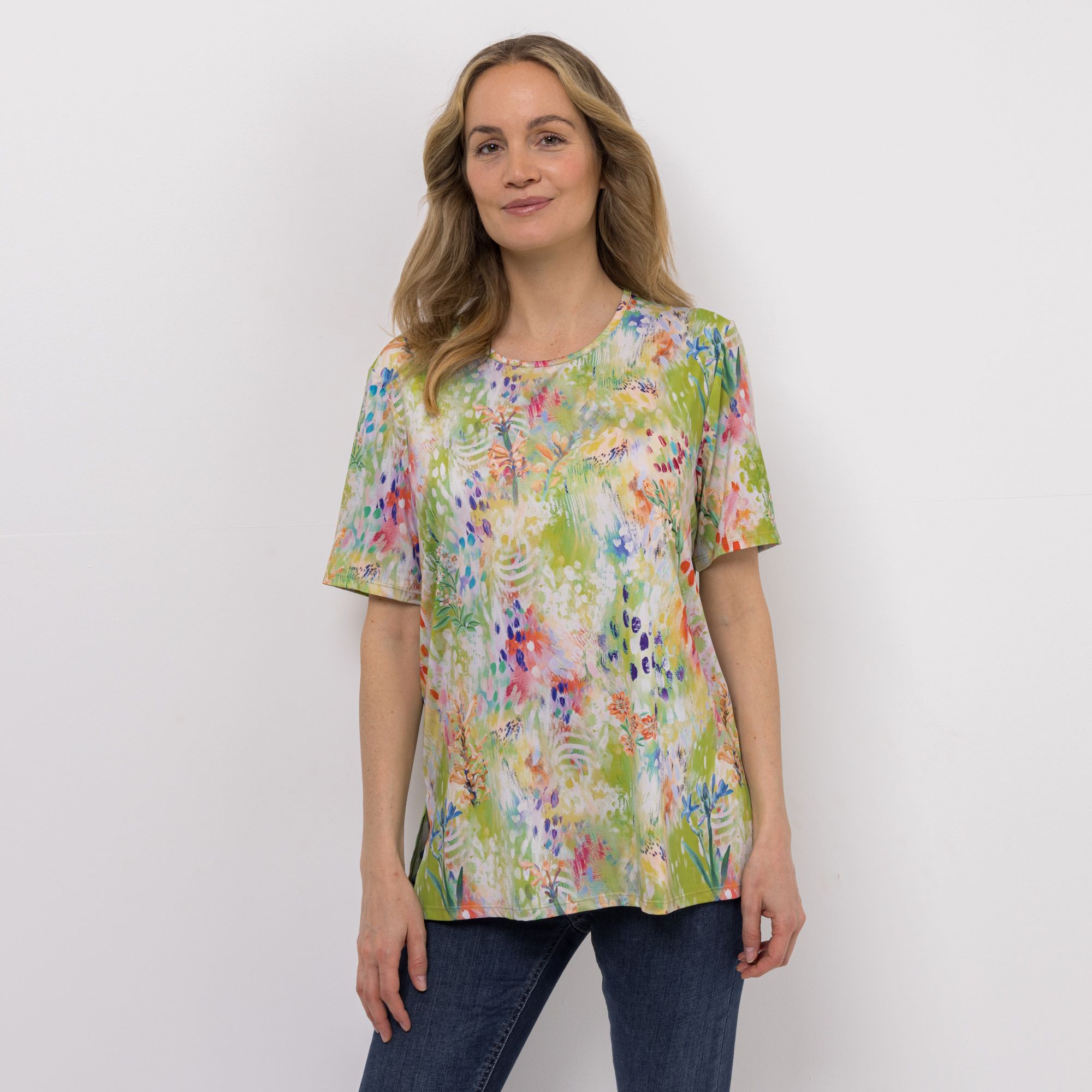 IN-PRINT Shirt, 1/2-Arm Rundhalsausschnitt Seitenschlitze