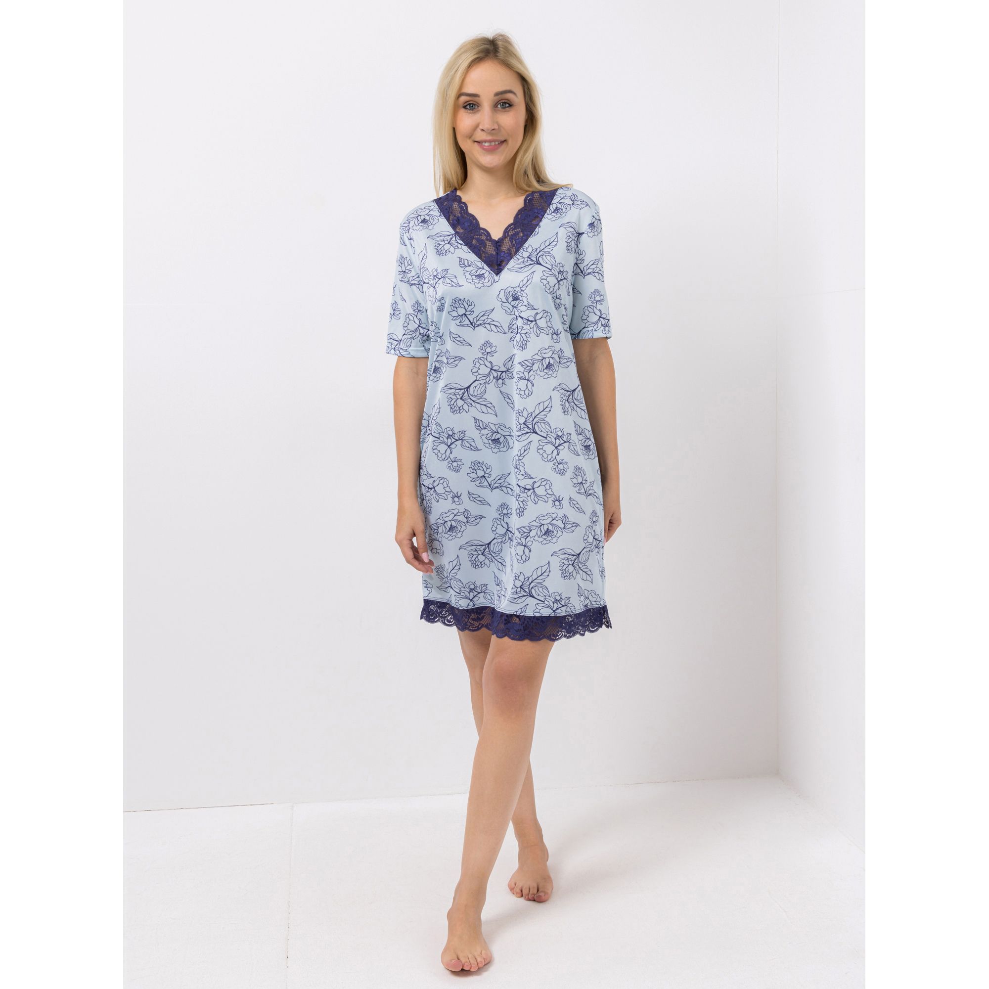 LITTLE ROSE Bigshirt, 1/2-Arm Mikrofaser Spitzendetails Seitenschlitze