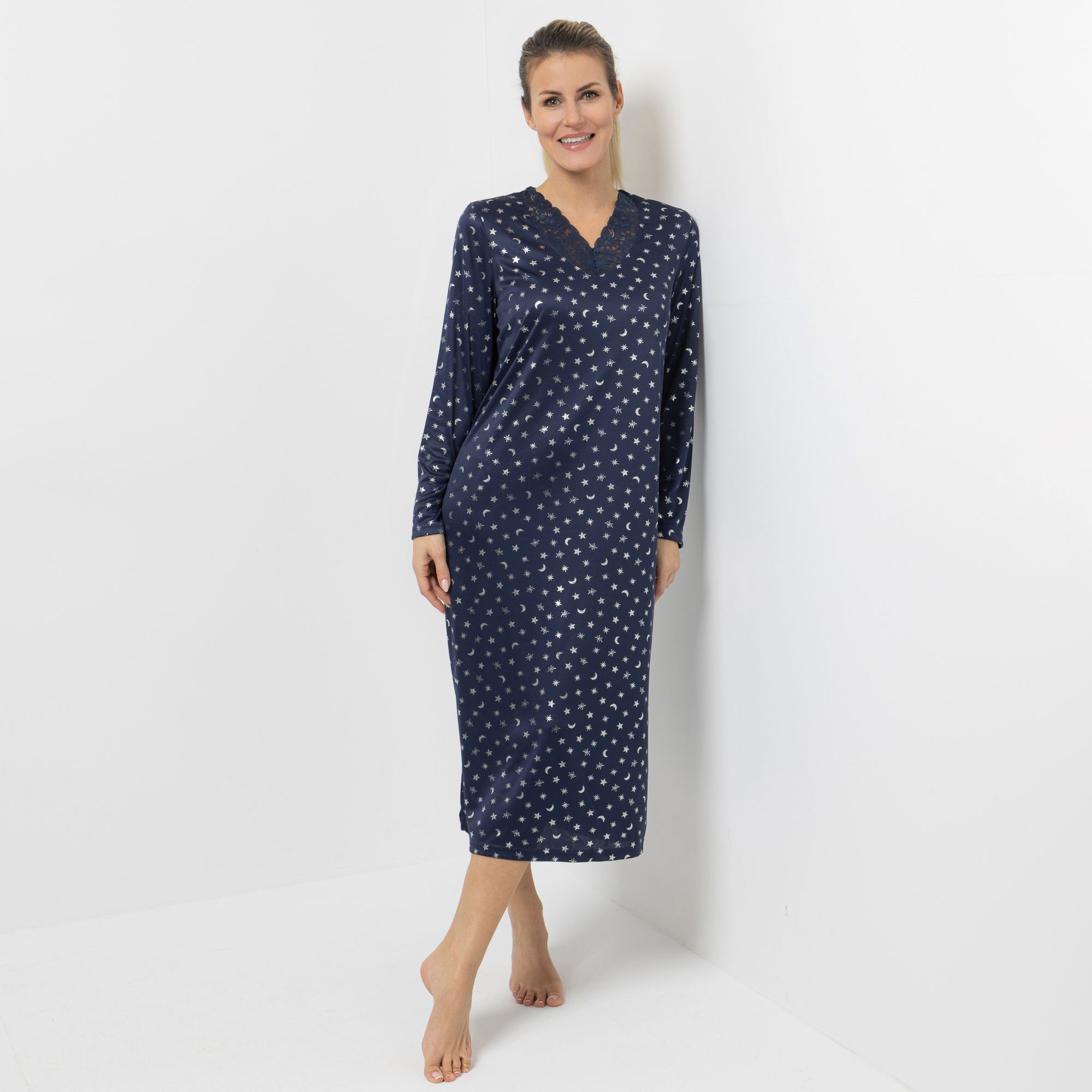 LITTLE ROSE Nachthemd, 1/1-Arm Mikrofaser V-Ausschnitt bedruckt