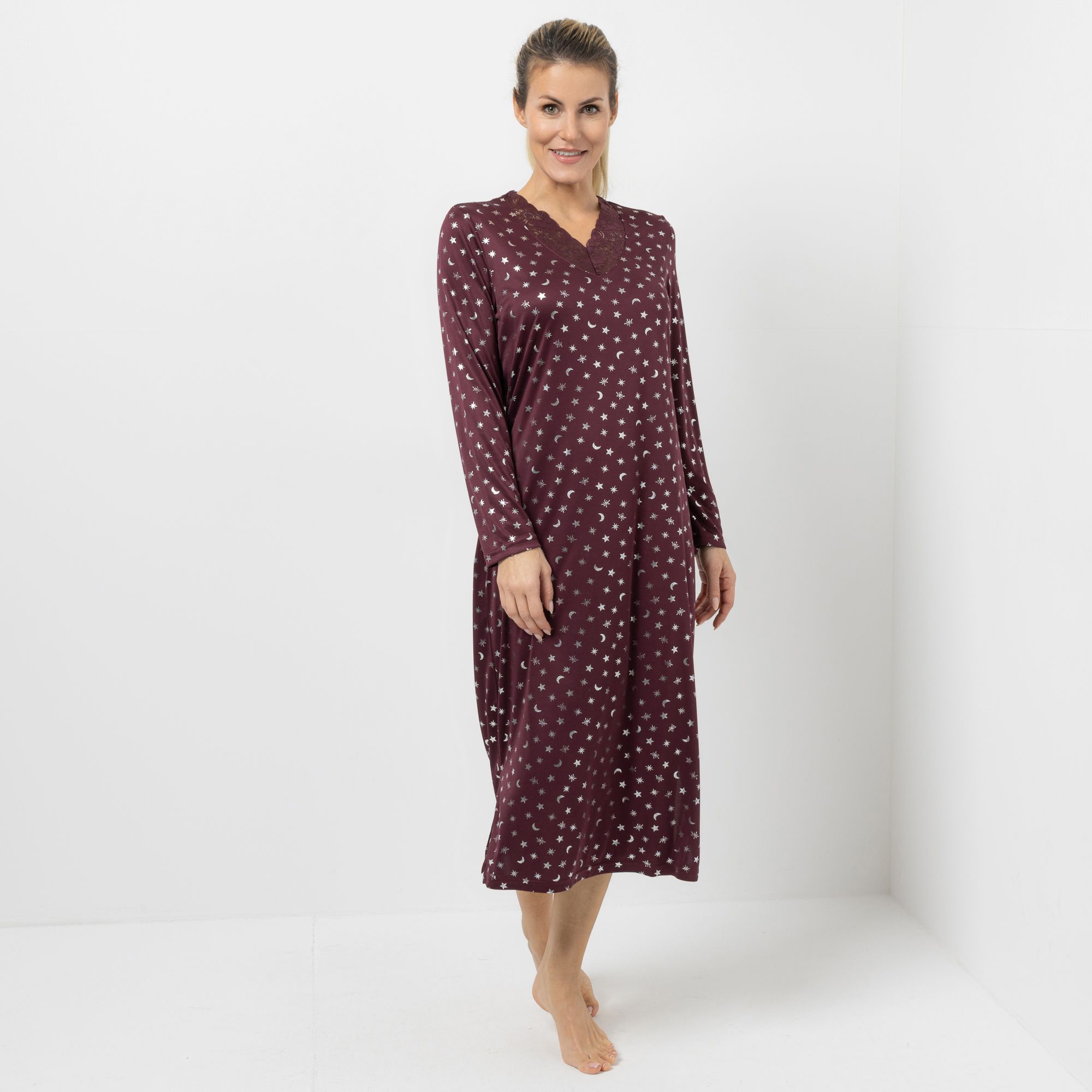 LITTLE ROSE Nachthemd, 1/1-Arm Mikrofaser V-Ausschnitt bedruckt