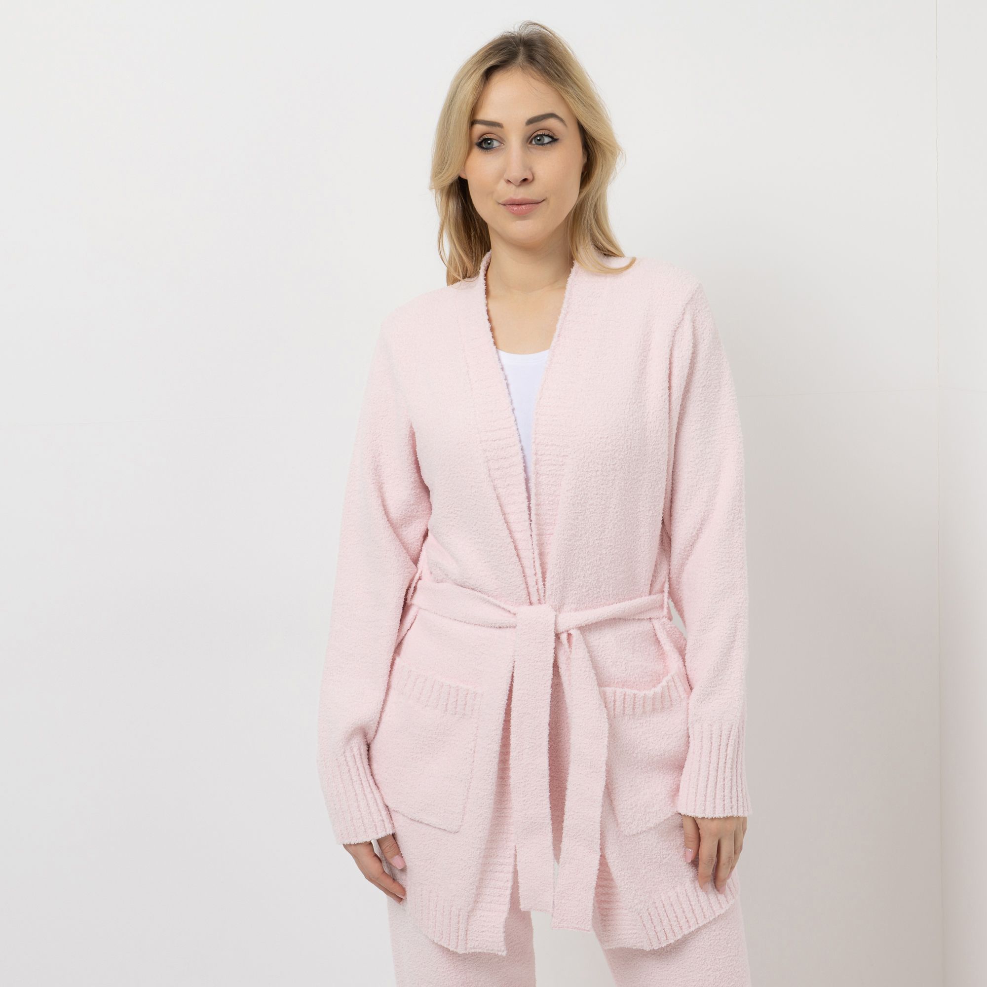 LITTLE ROSE Longcardigan, 1/1-Arm Mikrofaser Plüsch Bindegürtel