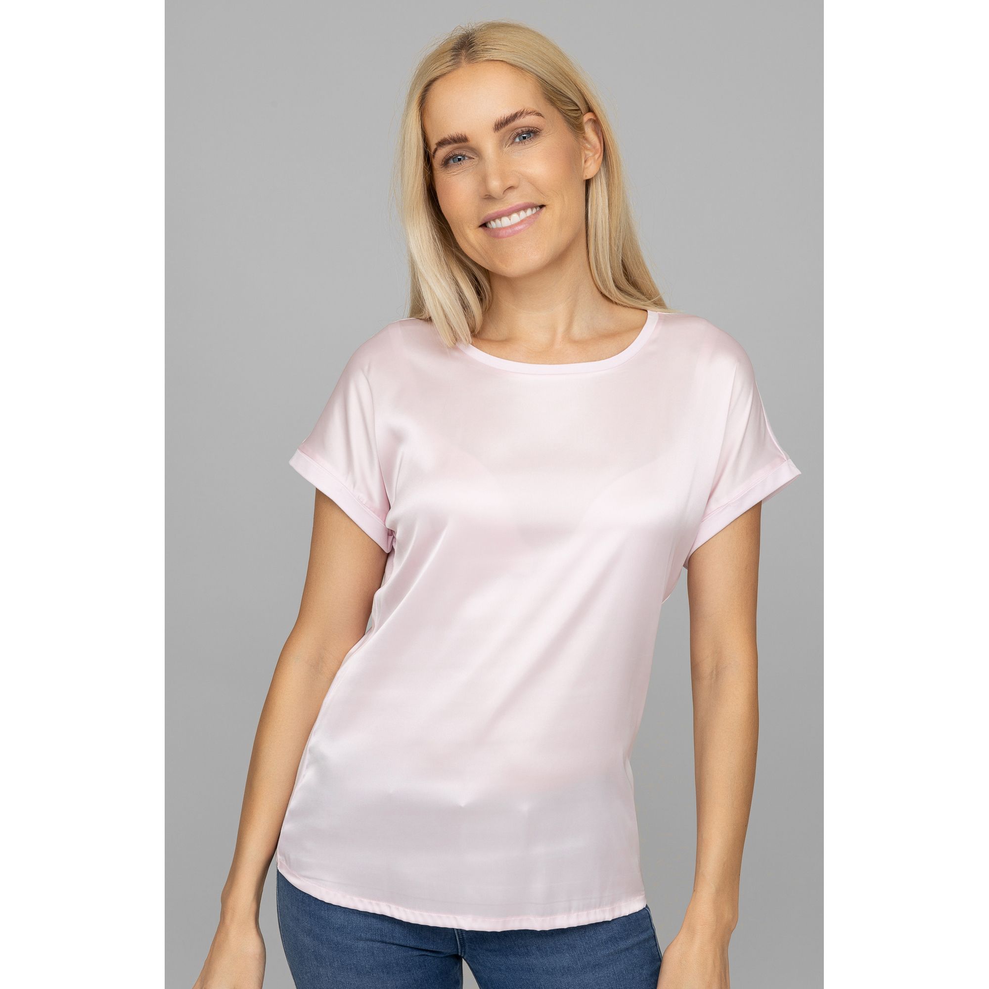 VIA MILANO Blusenshirt Materialmix Jersey und Satin leger weit