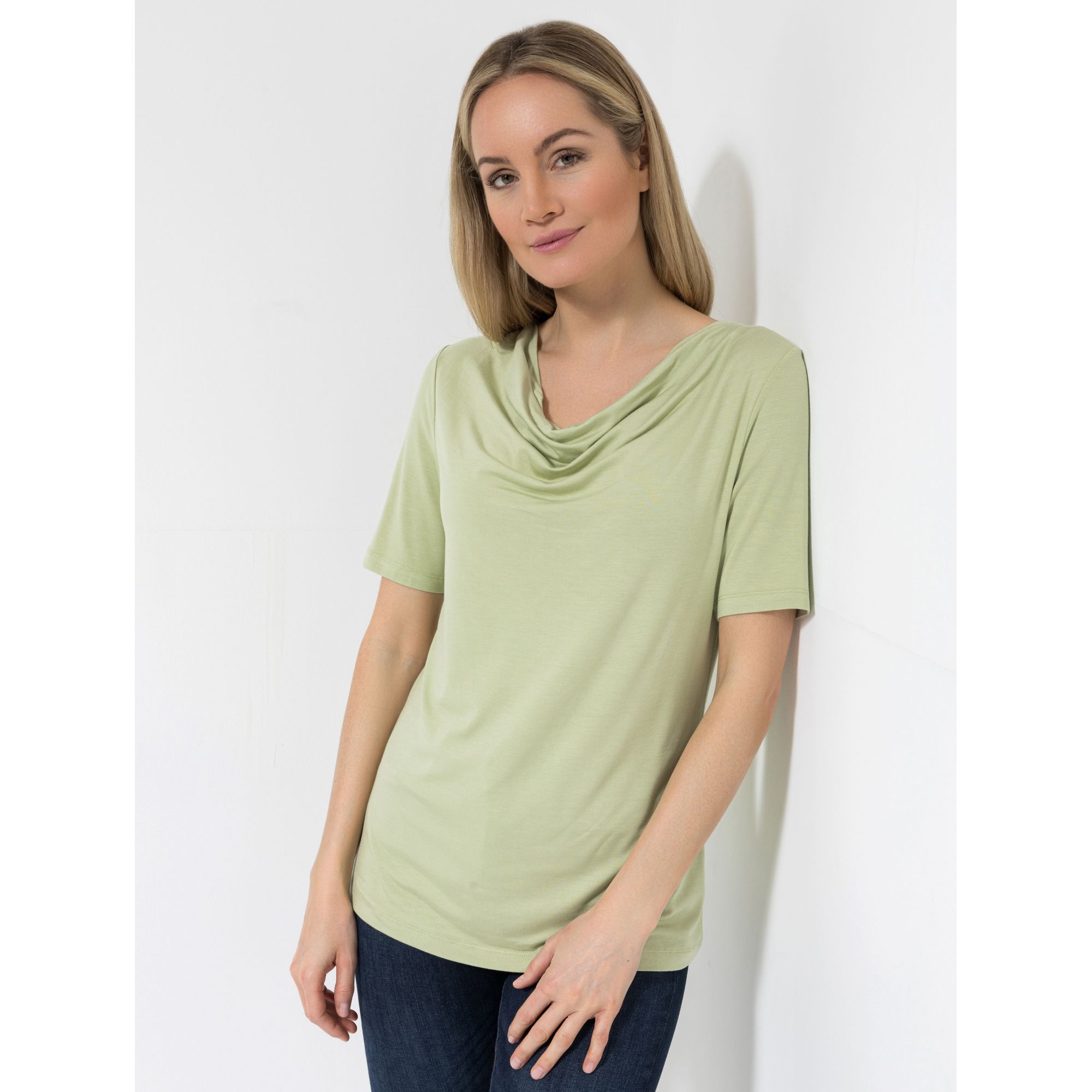 VIA MILANO Shirt, 1/2-Arm Wasserfall-Ausschnitt mit ECOVERO Viskose figurumspielend