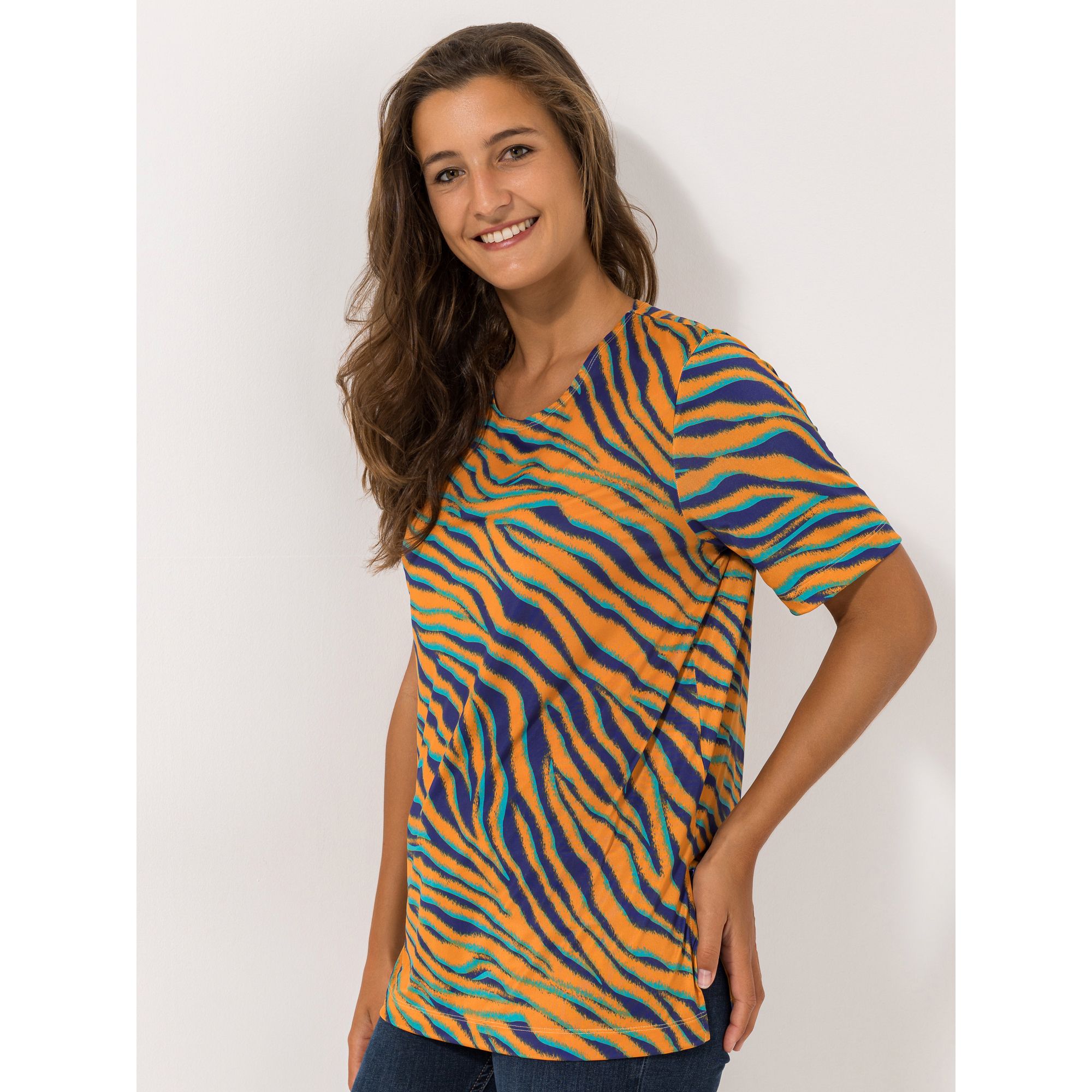 IN-PRINT Shirt, 1/2-Arm Rundhalsausschnitt Seitenschlitze Zebradruck