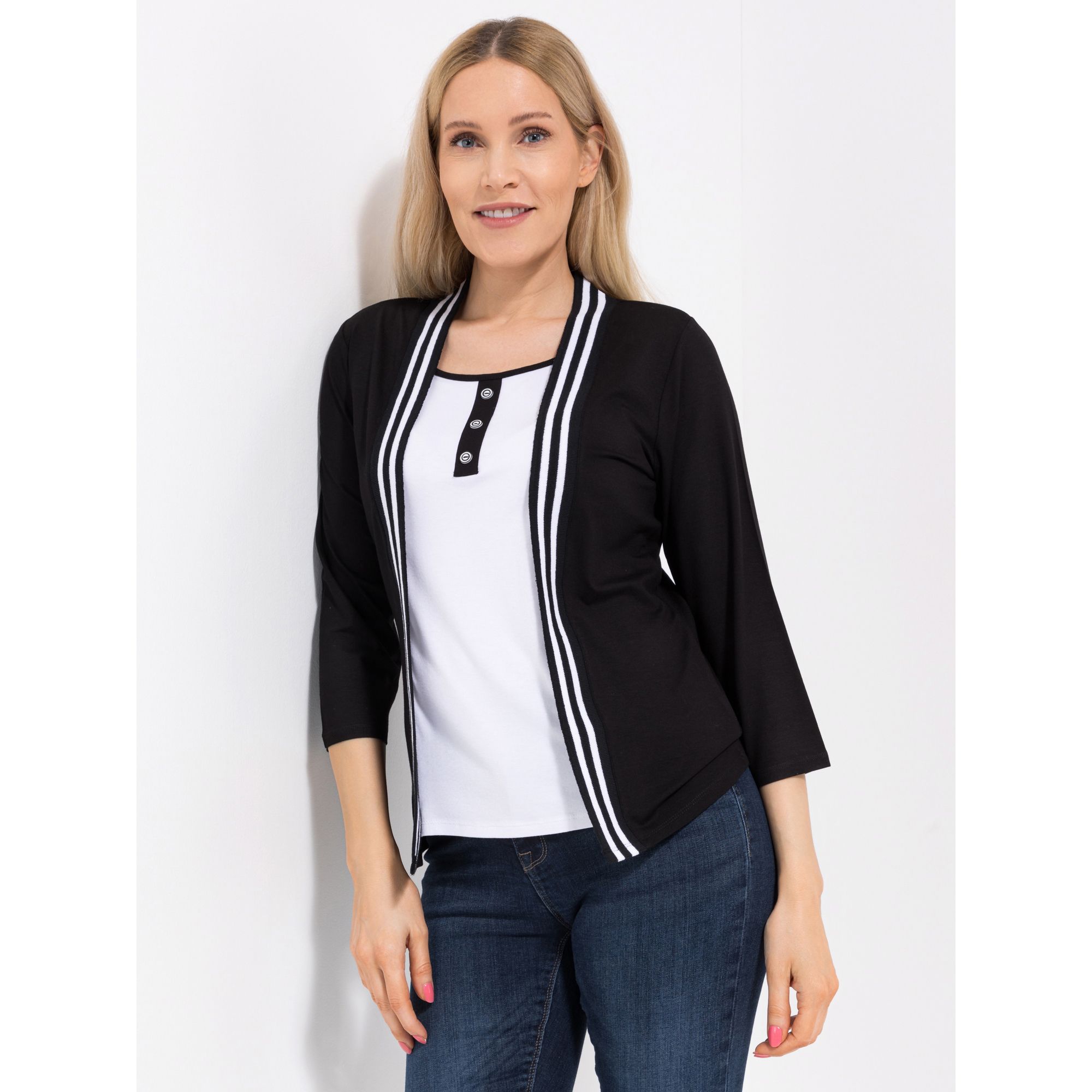 DENIM & CO. Shirt, 3/4-Arm Knopfleiste Twinset-Optik Streifen