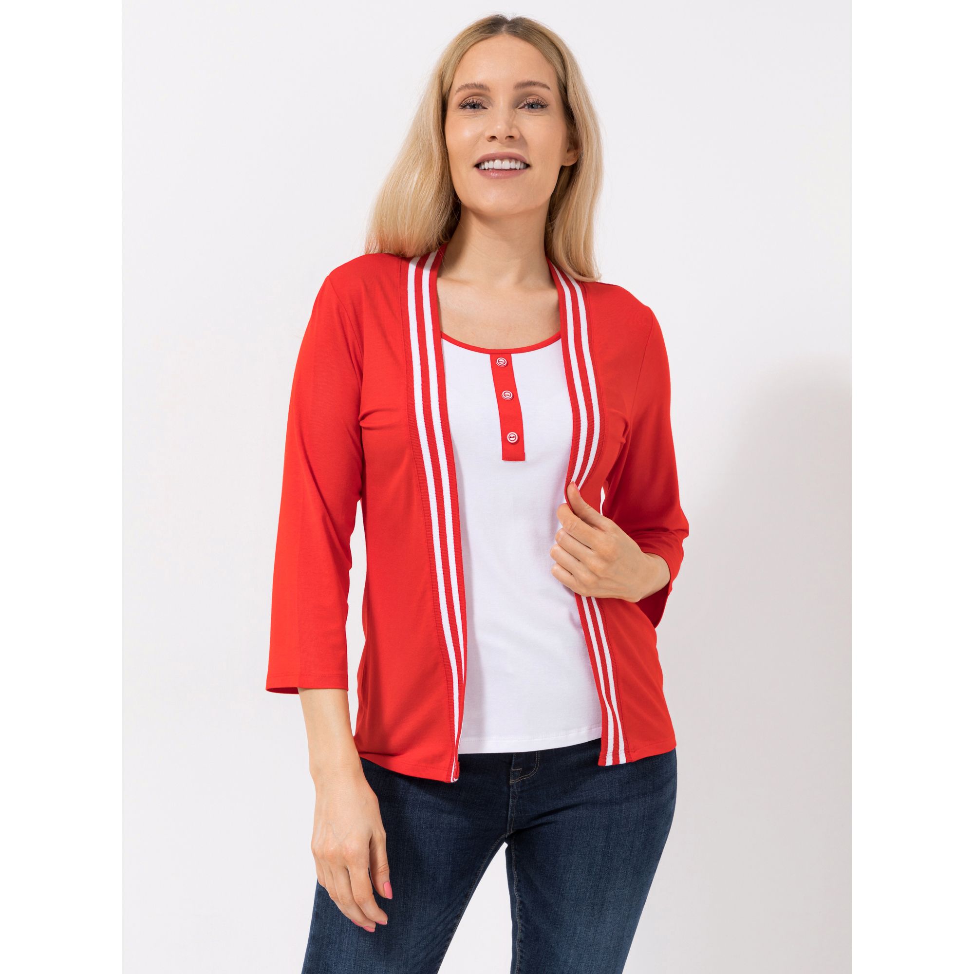 DENIM & CO. Shirt, 3/4-Arm Knopfleiste Twinset-Optik Streifen