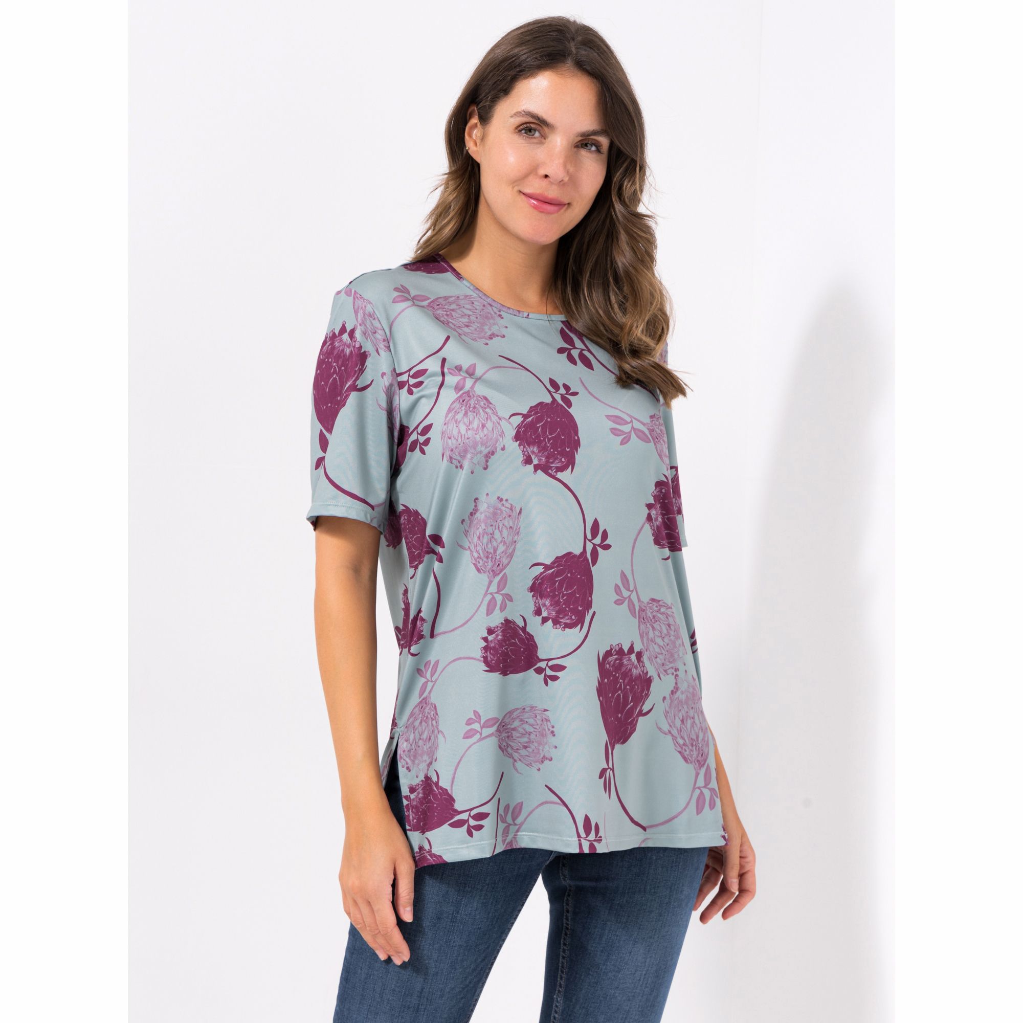 IN-PRINT Shirt, 1/2-Arm Rundhalsausschnitt Seitenschlitze leger-weit