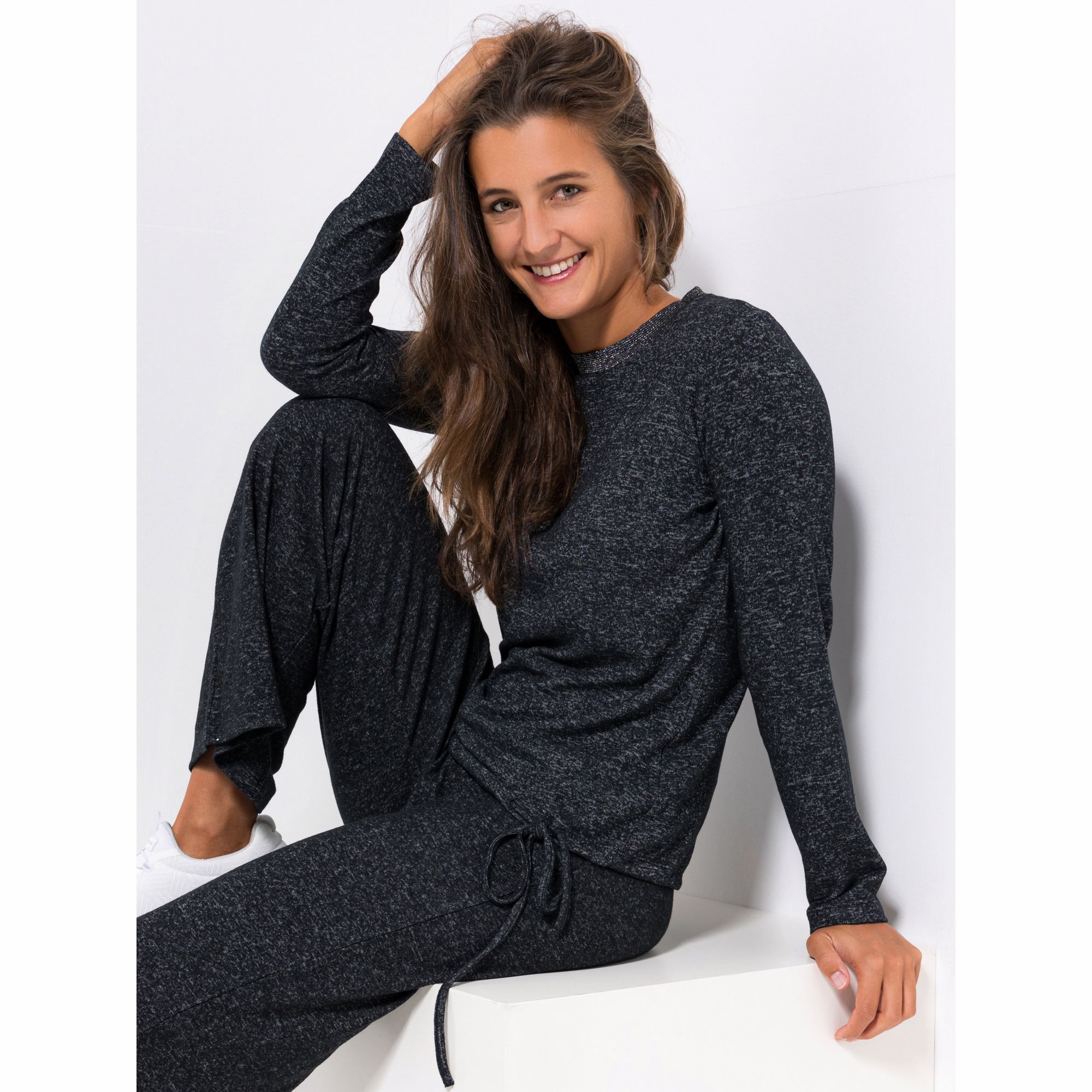 VIA MILANO Shirt, 1/1-Arm Rundhalsausschnitt Bindeband figurumspielend