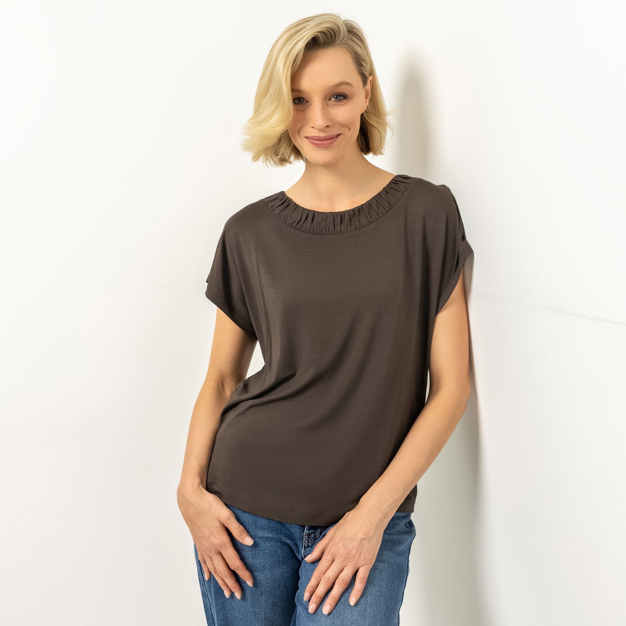 VIA MILANO Shirt, 1/2-Arm überschnittene Schulter mit ECOVERO Viskose