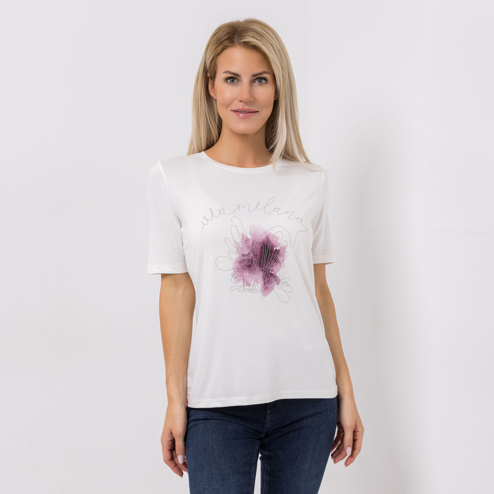 VIA MILANO Shirt, 1/2-Arm Rundhalsausschnitt platzierter Druck figurumspielend