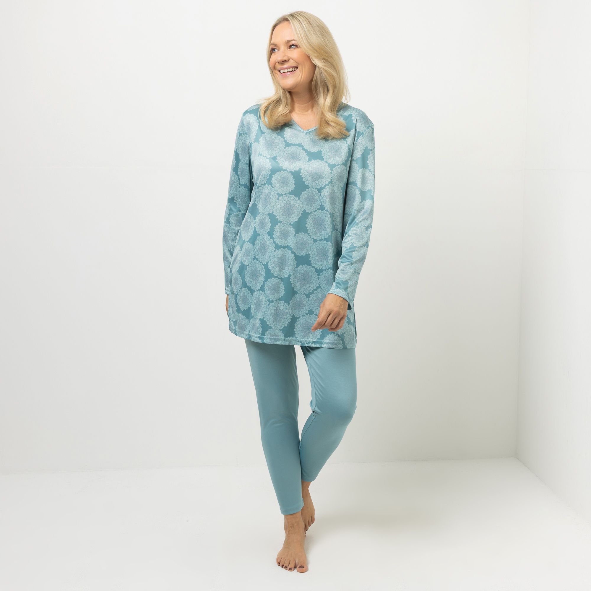 LITTLE ROSE Pyjama Mikrofaser Shirt, 1/1-Arm Leggings, lange Form