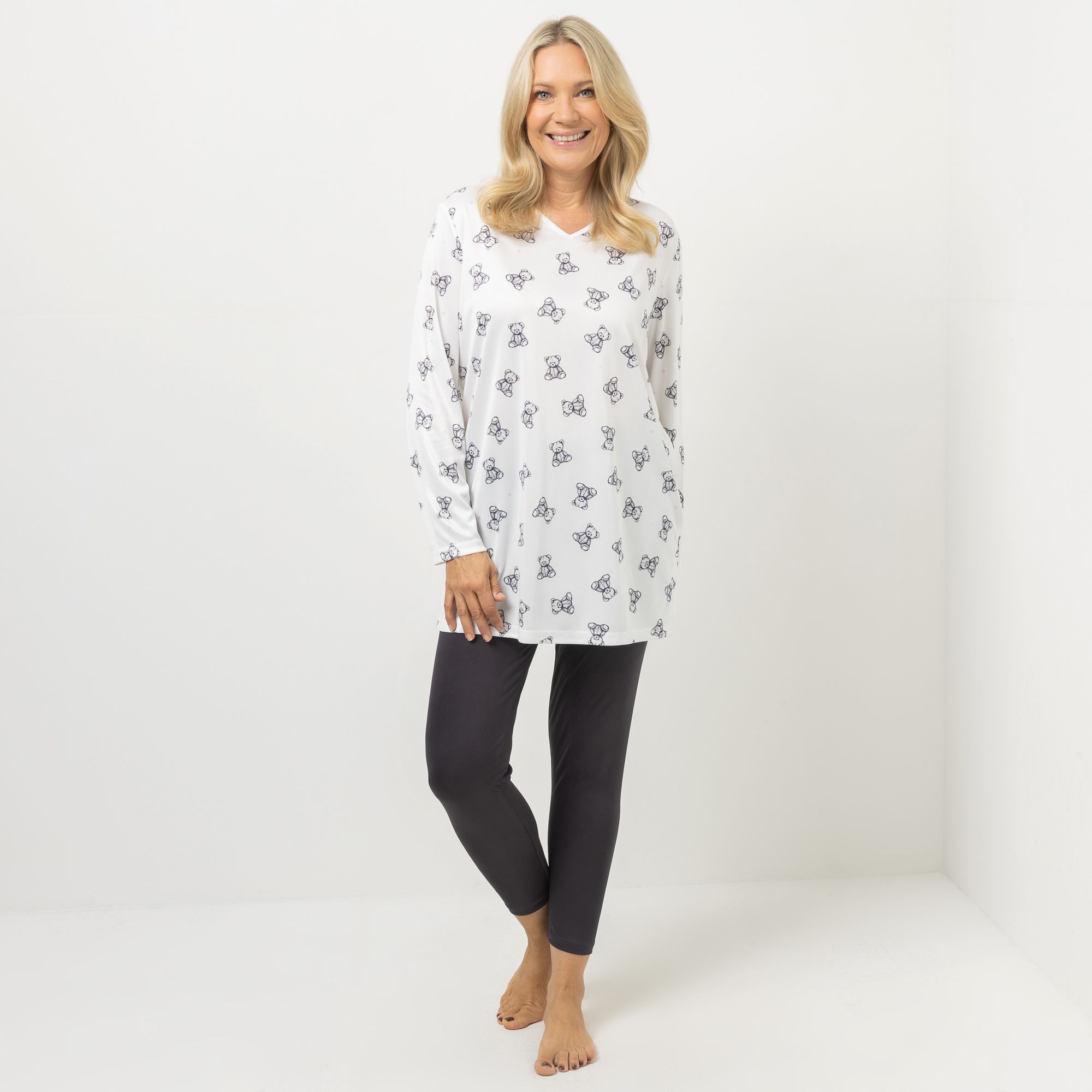 LITTLE ROSE Pyjama Mikrofaser Shirt, 1/1-Arm Leggings, lange Form