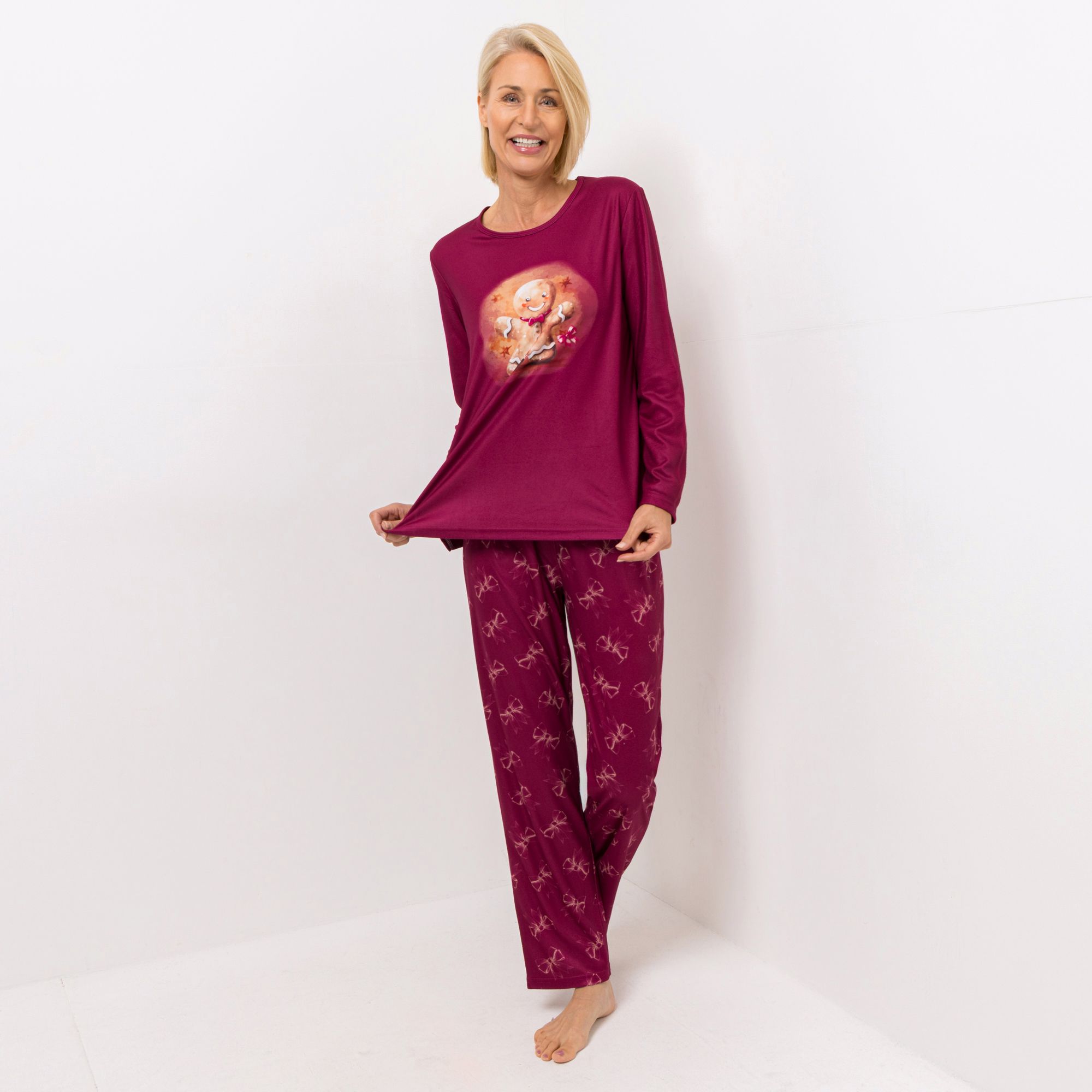 LITTLE ROSE Pyjama Mikrofaser Shirt, 1/1-Arm Hose, lange Form