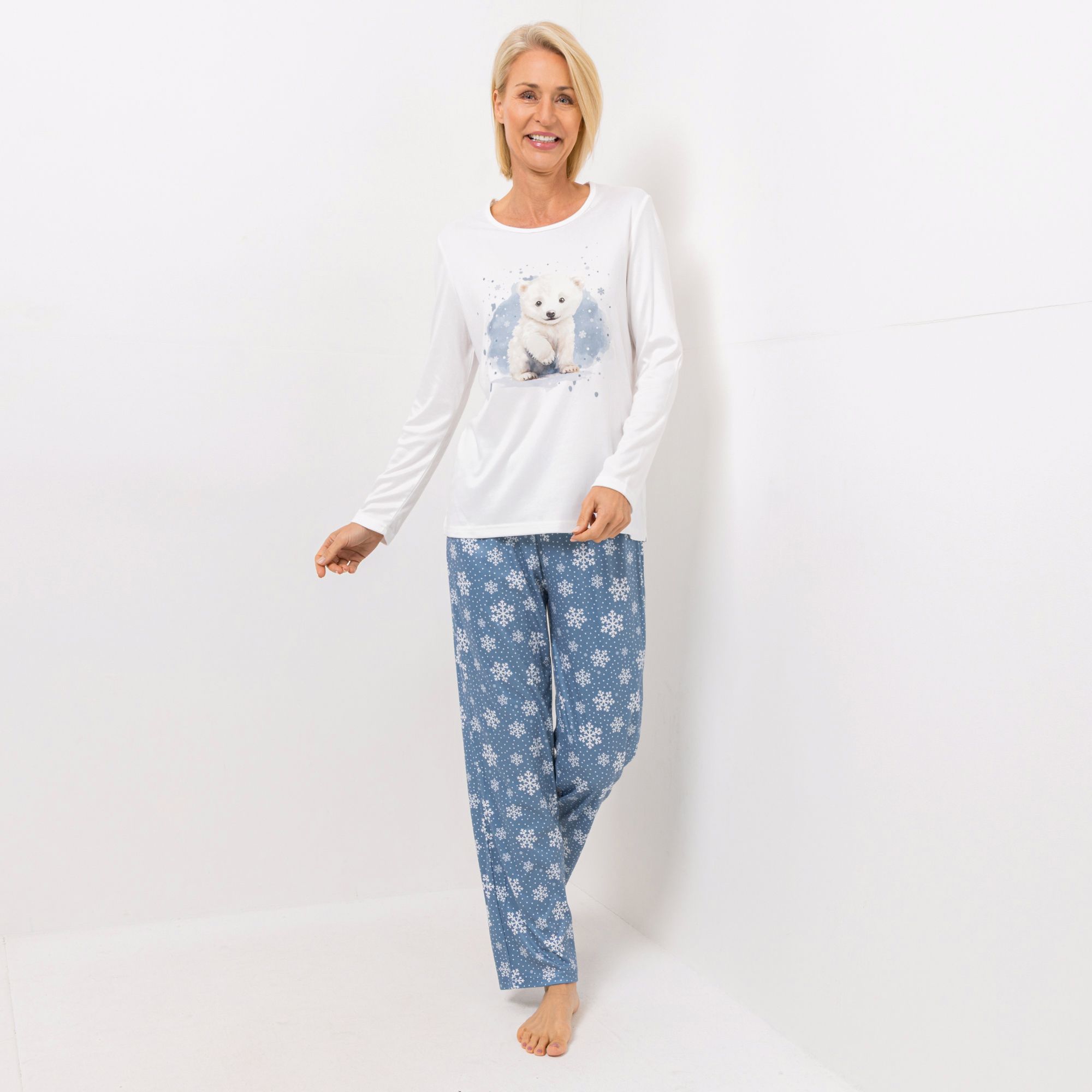 LITTLE ROSE Pyjama Mikrofaser Shirt, 1/1-Arm Hose, lange Form