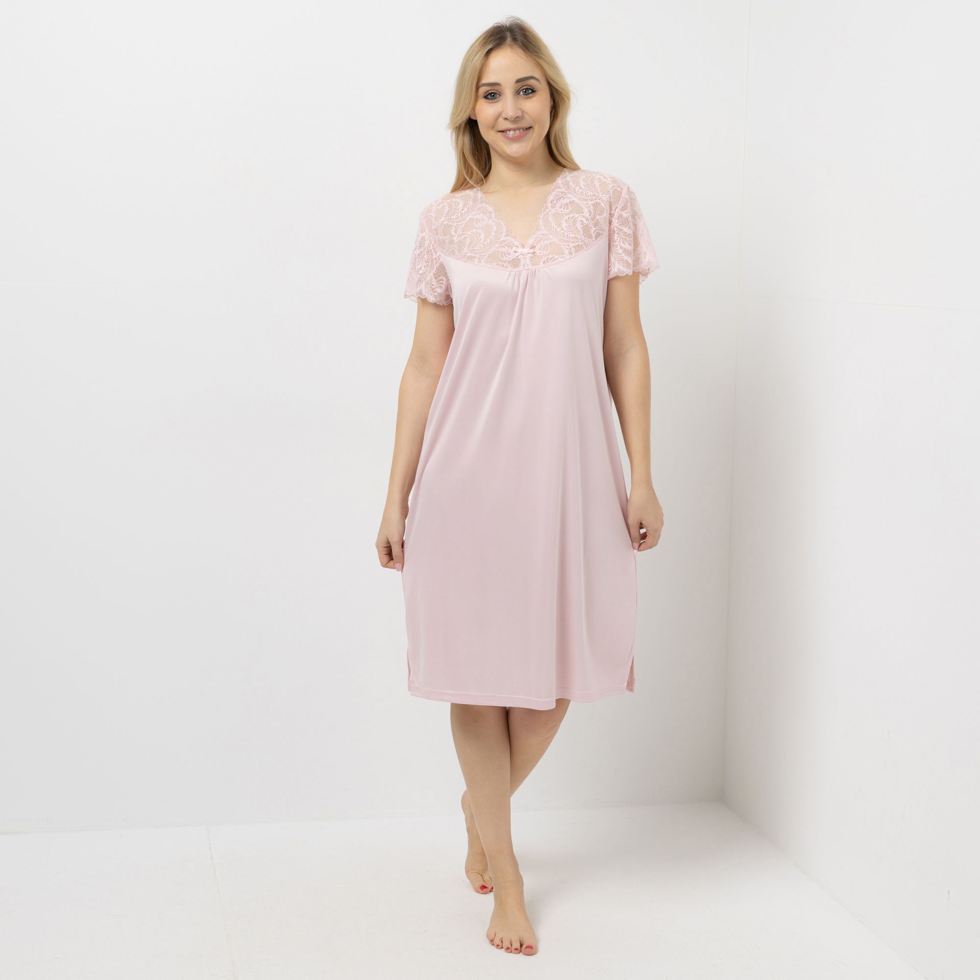 LITTLE ROSE Nachthemd, 1/2-Arm Mikrofaser V-Ausschnitt Spitzendetails