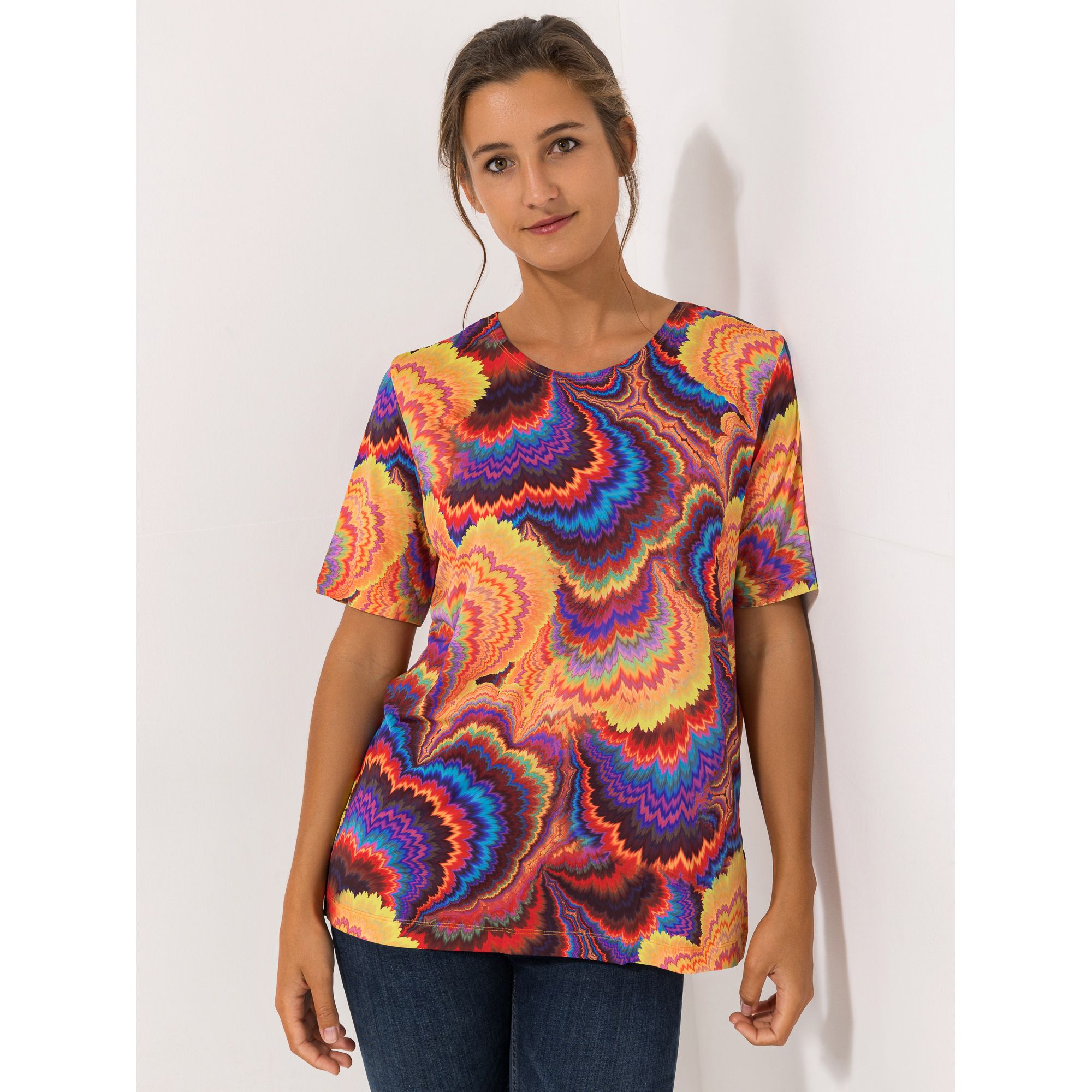 IN-PRINT Shirt, 1/2-Arm Rundhalsausschnitt Seitenschlitze grafischer Druck