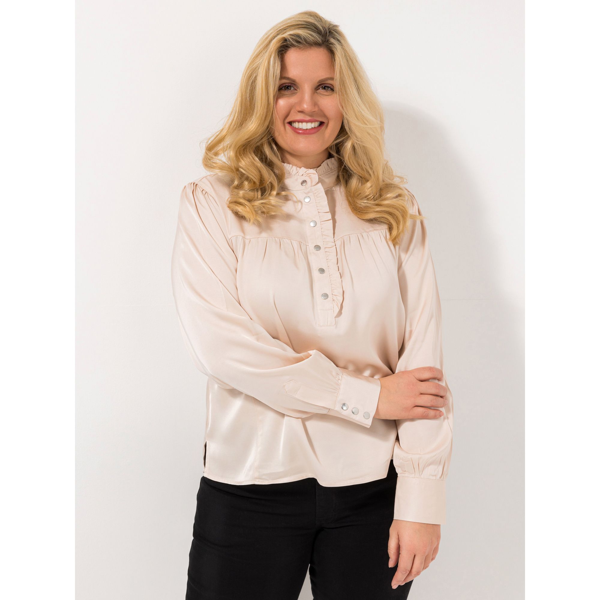 ROCK YOUR CURVES by Angelina K. Shirtbluse, 1/1-Arm Stehkragen Druckknopfleiste