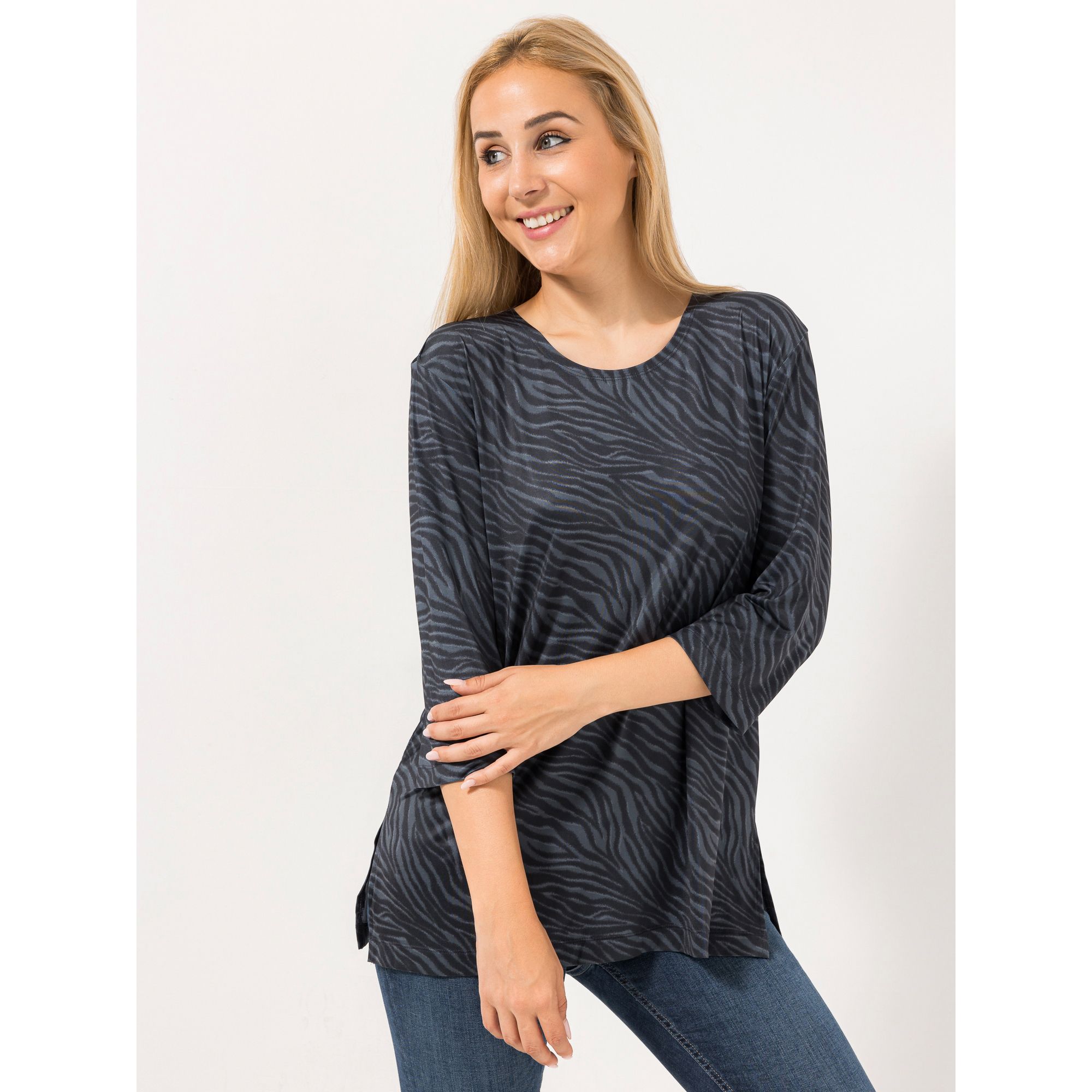 IN-PRINT Shirt, 3/4-Arm Rundhalsausschnitt Seitenschlitze Allover-Print