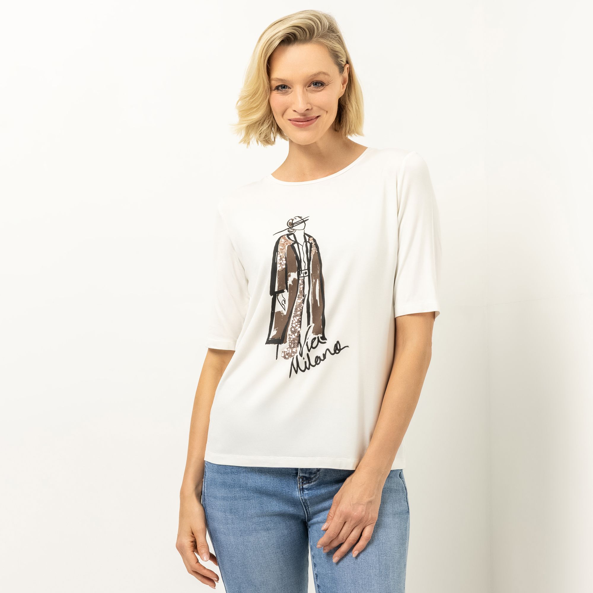 VIA MILANO Shirt, 1/2-Arm Rundhalsausschnitt mit ECOVERO Viskose figurumspielend