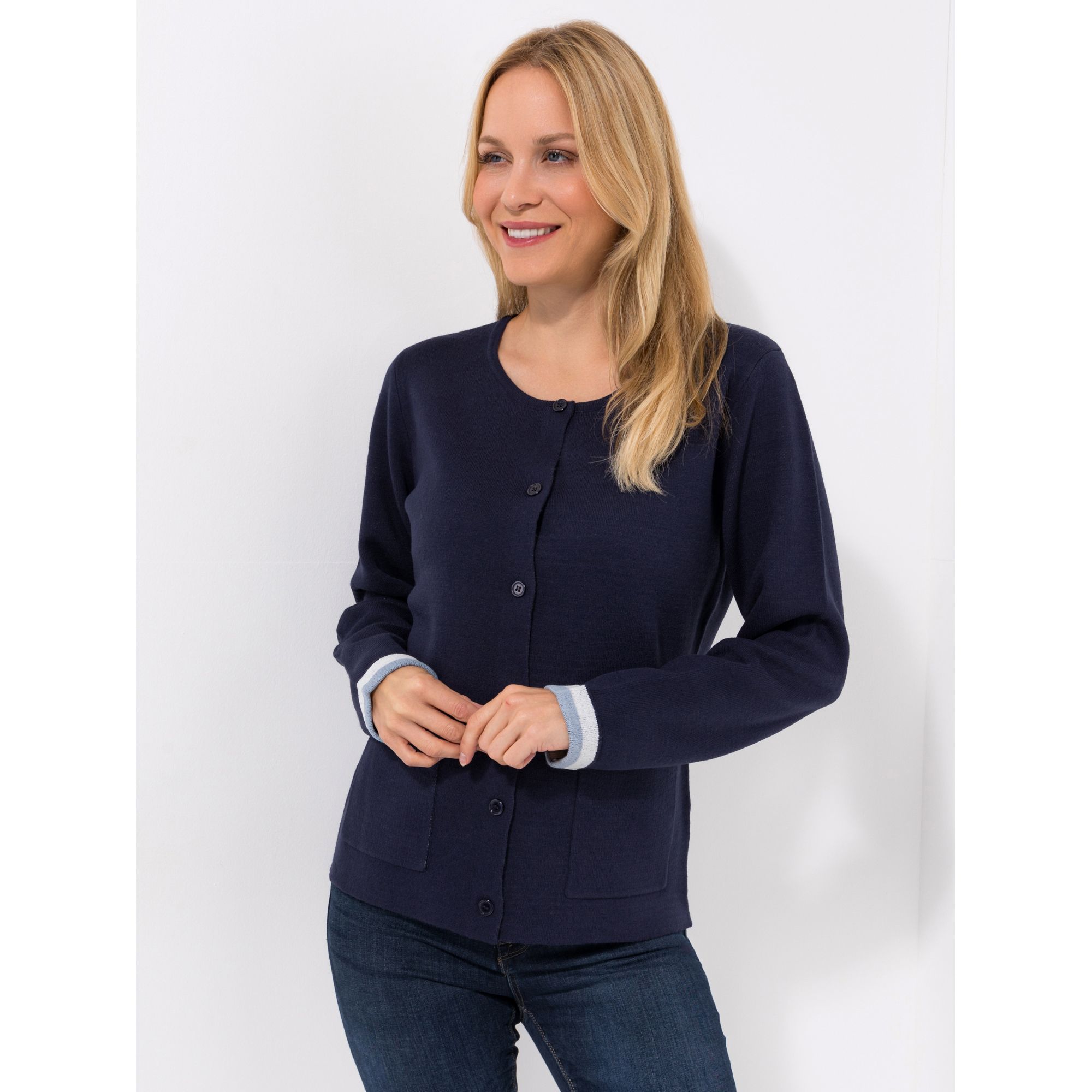 CASHMASOFT Strickjacke, 1/1-Arm Cashmeregriff Innen gestreift aufgesetzte Taschen