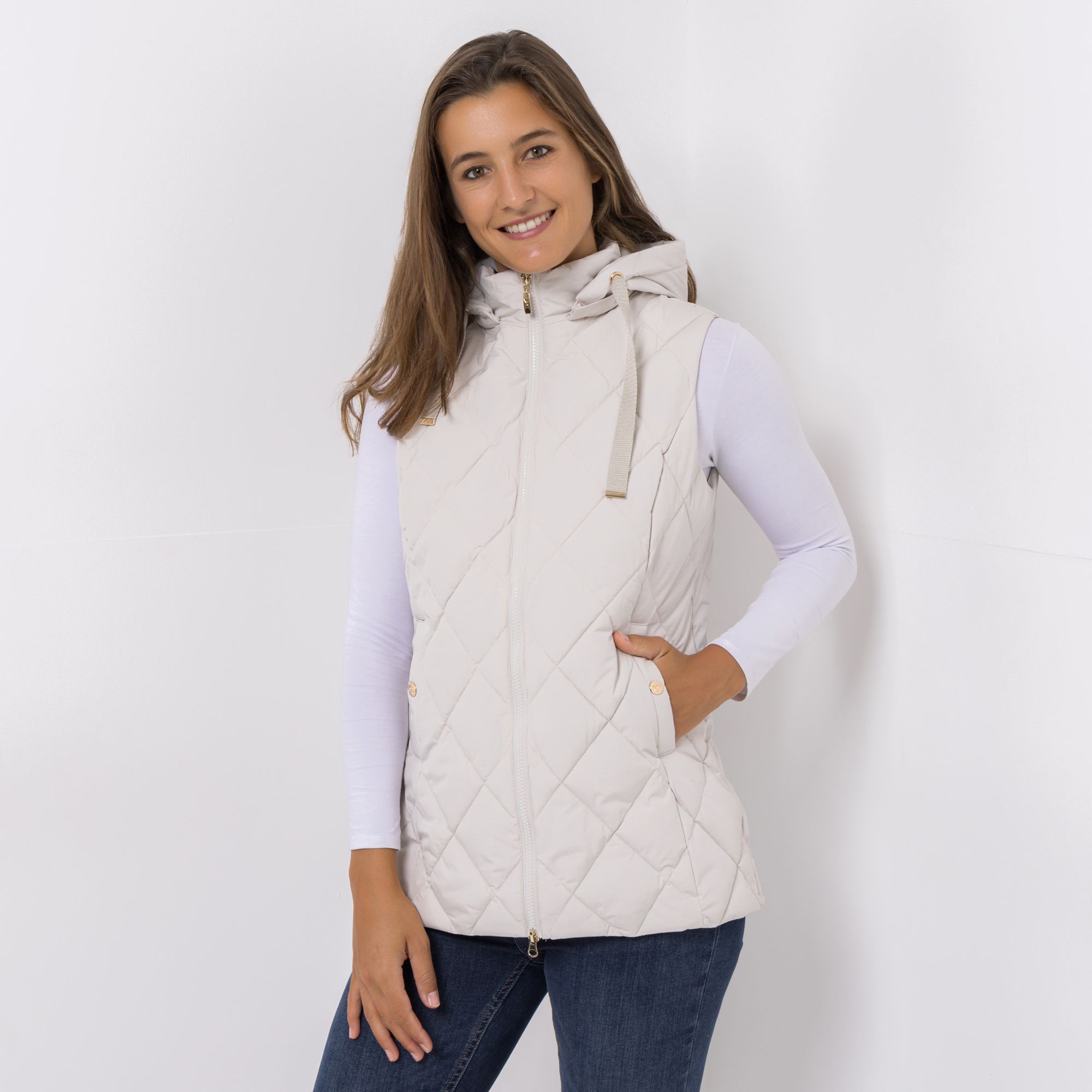 VIA MILANO Weste Stehkragen Kapuze mit Bindeband 2-Wege-Reißverschluss