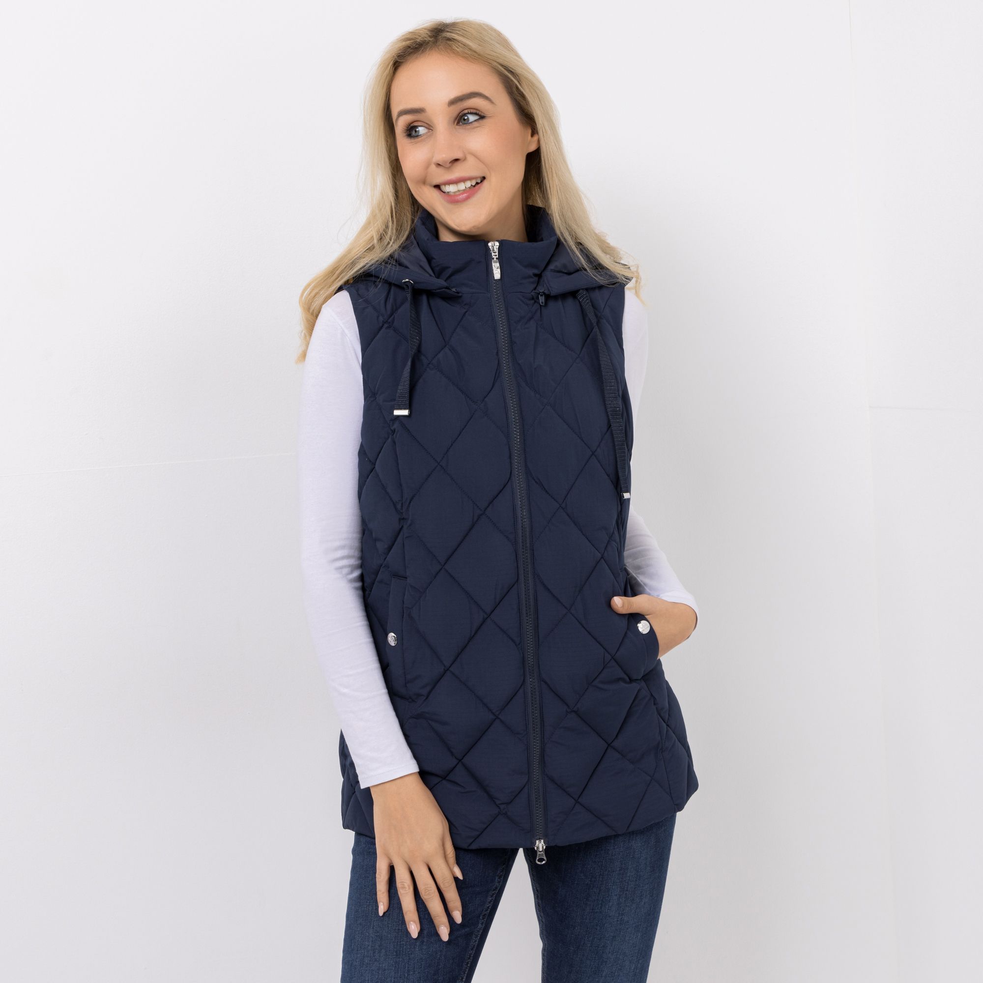 VIA MILANO Weste Stehkragen Kapuze mit Bindeband 2-Wege-Reißverschluss