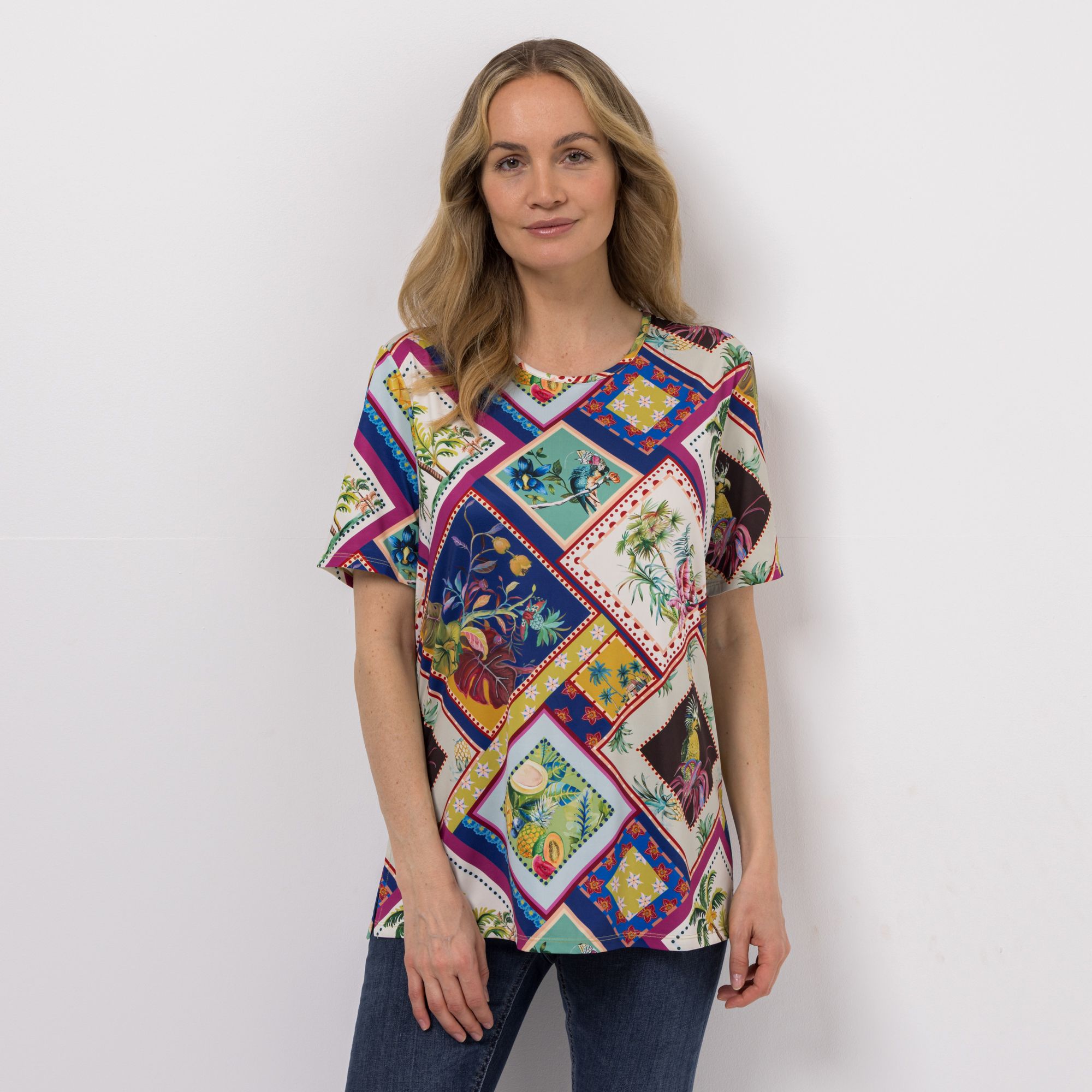 IN-PRINT Shirt, 1/2-Arm Rundhalsausschnitt Seitenschlitze