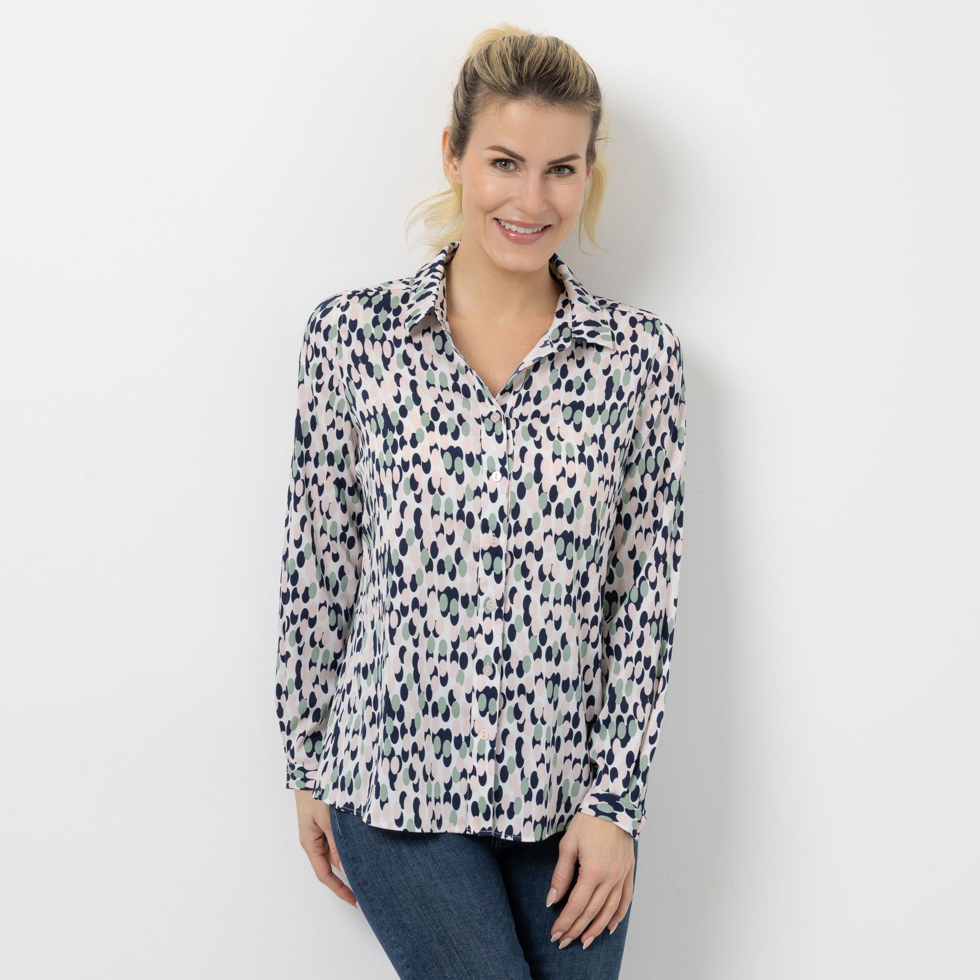 VIA MILANO Bluse, 1/1-Arm Kragen Knopfleiste figurumspielend