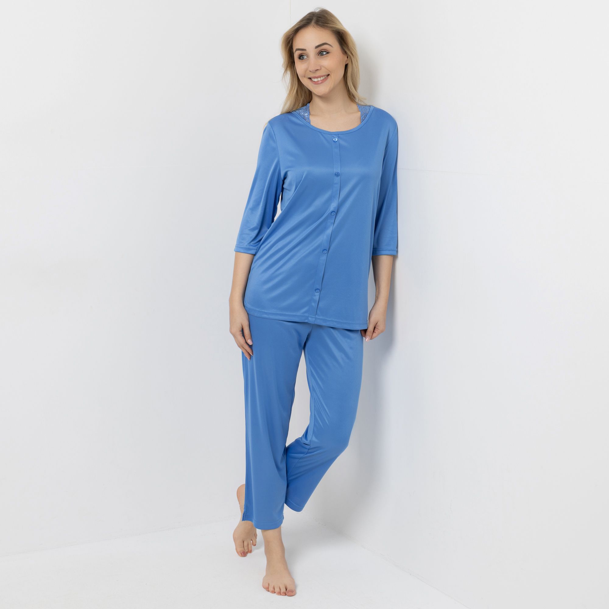 LITTLE ROSE Pyjama-Set Shirt, 3/4-Arm Hose, 7/8-Länge Spitzendetails