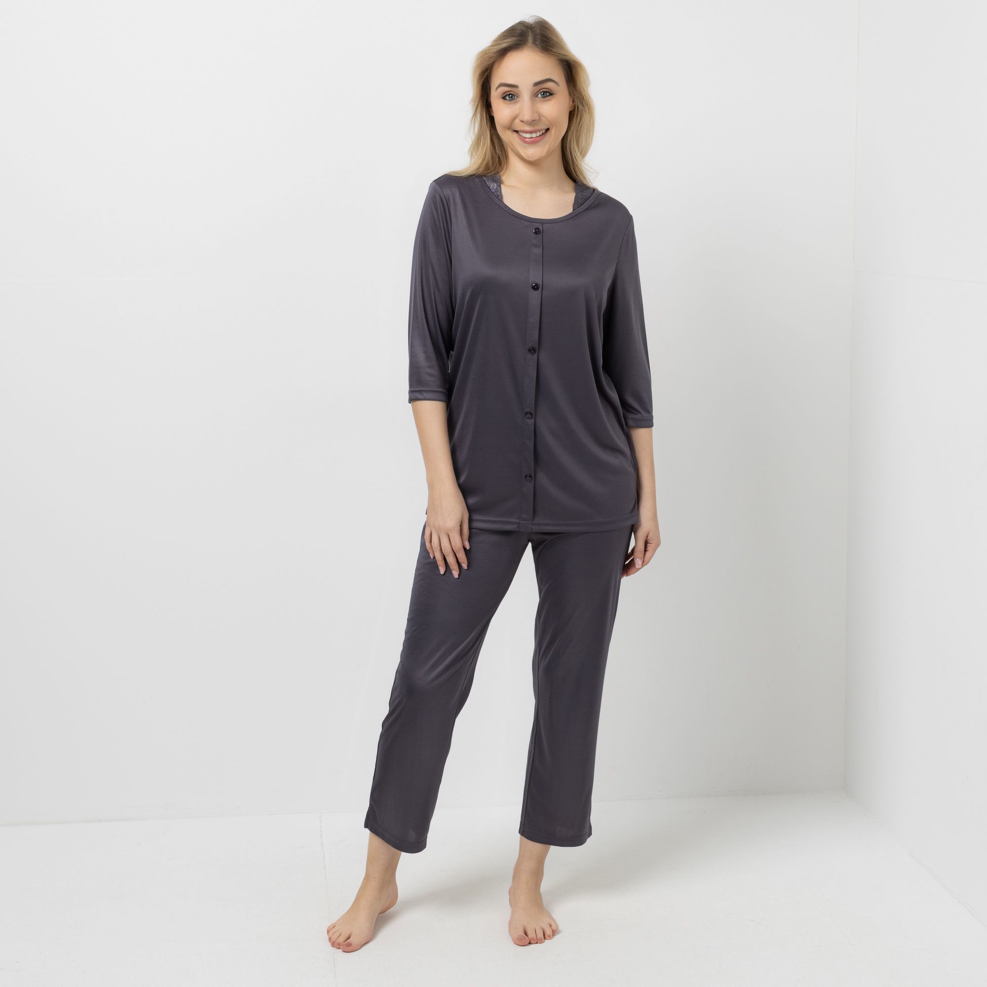 LITTLE ROSE Pyjama-Set Shirt, 3/4-Arm Hose, 7/8-Länge Spitzendetails