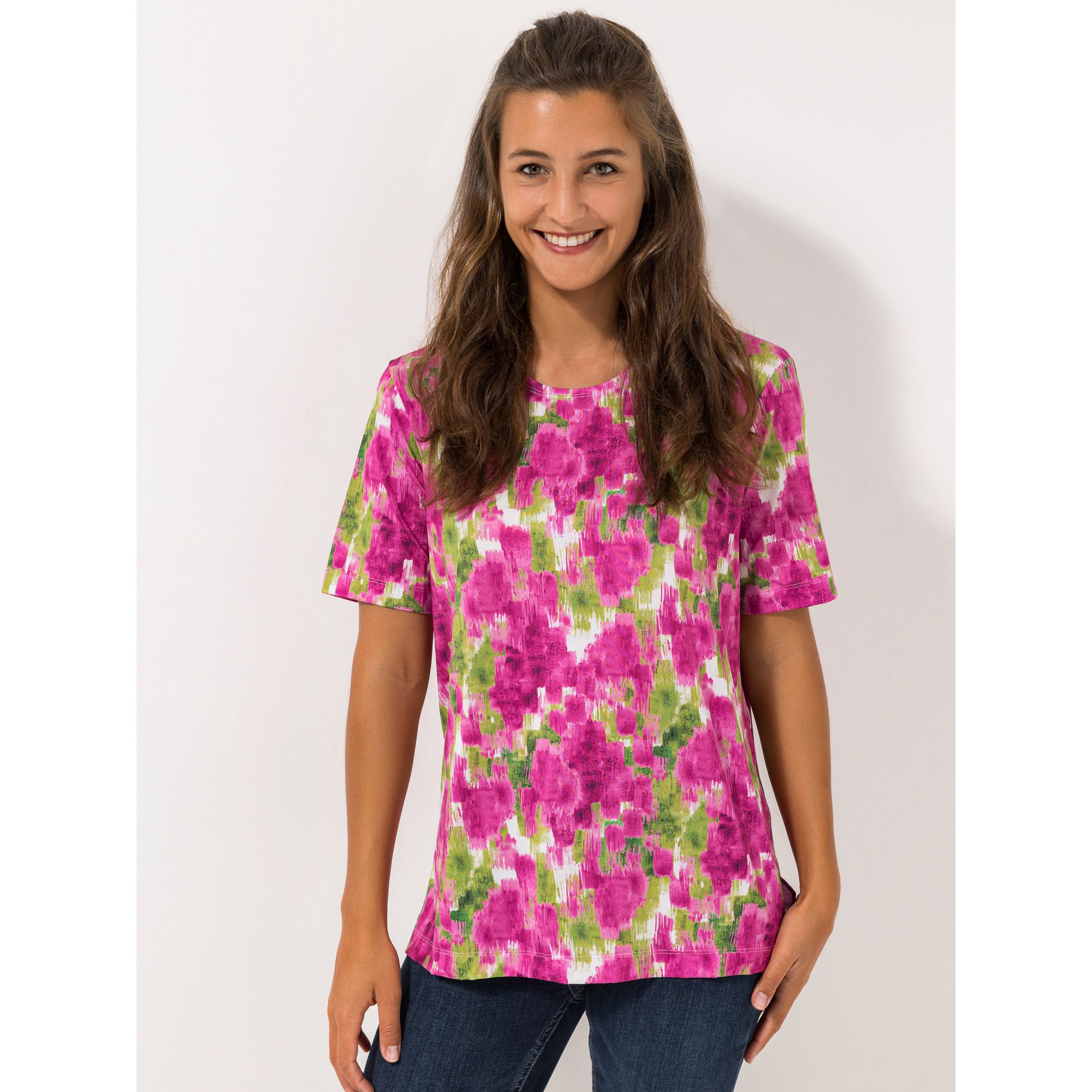 IN-PRINT Shirt, 1/2-Arm Rundhalsausschnitt Seitenschlitze grafischer Druck