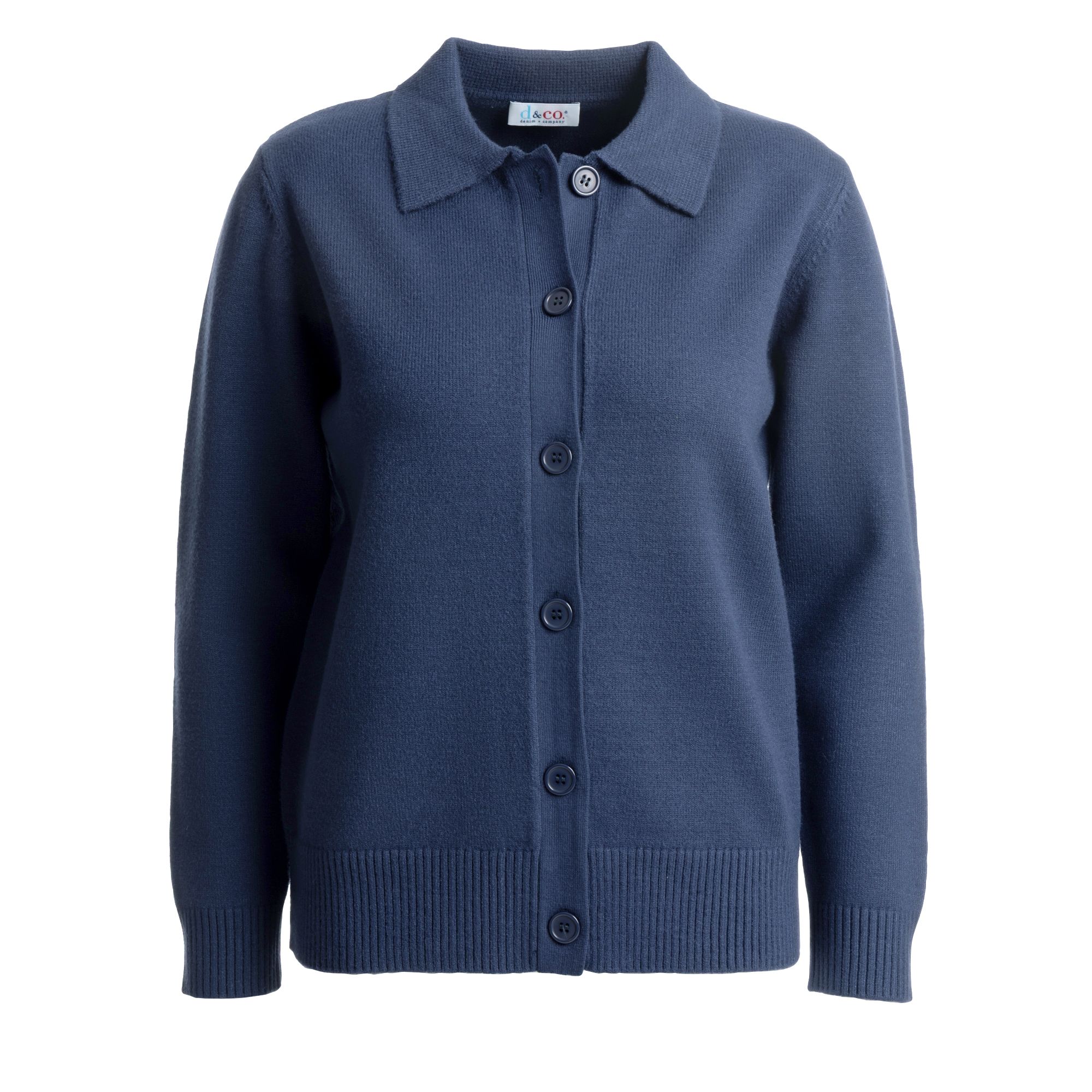 DENIM & CO. Cardigan Kragen Knopfleiste Rippenbundabschluss