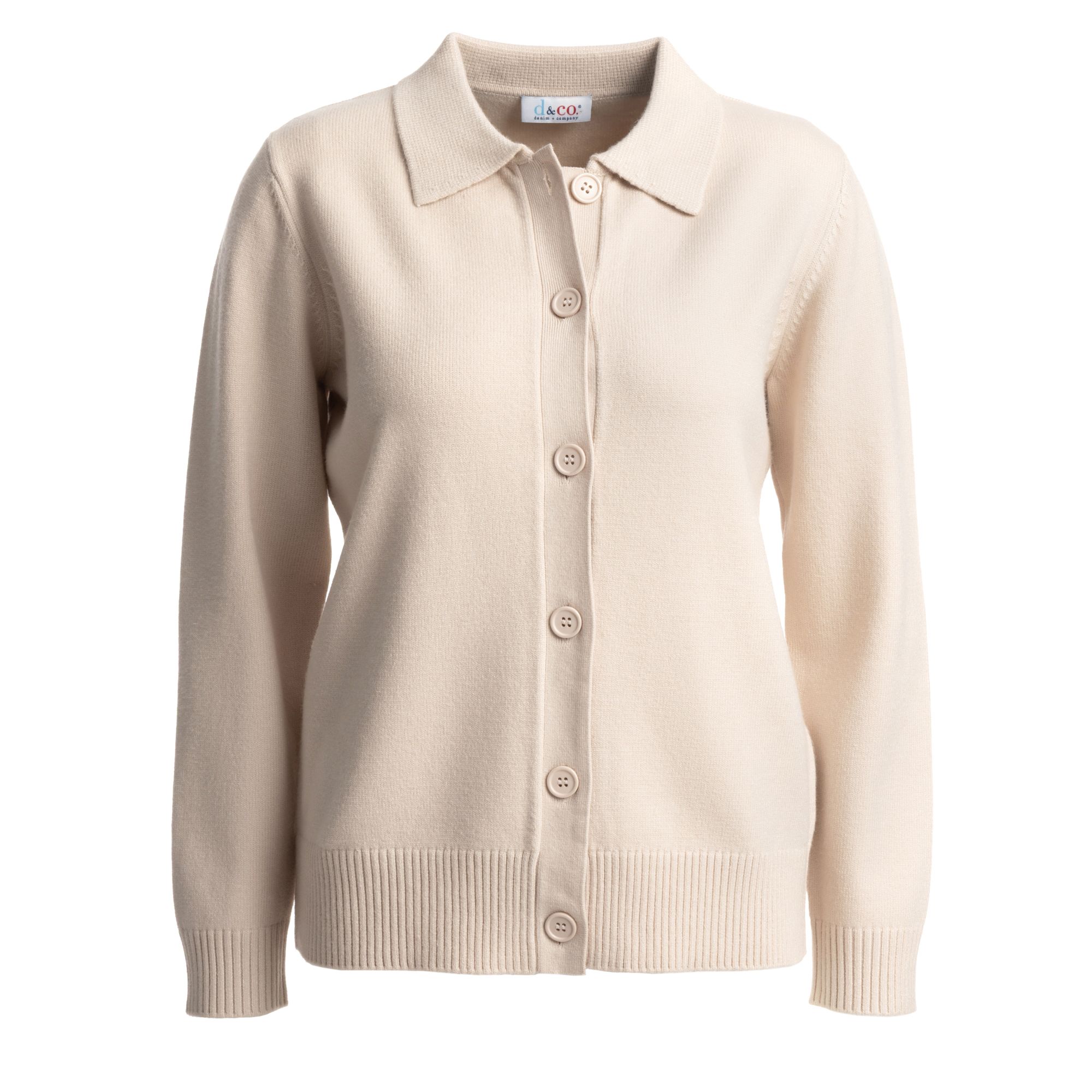DENIM & CO. Cardigan Kragen Knopfleiste Rippenbundabschluss