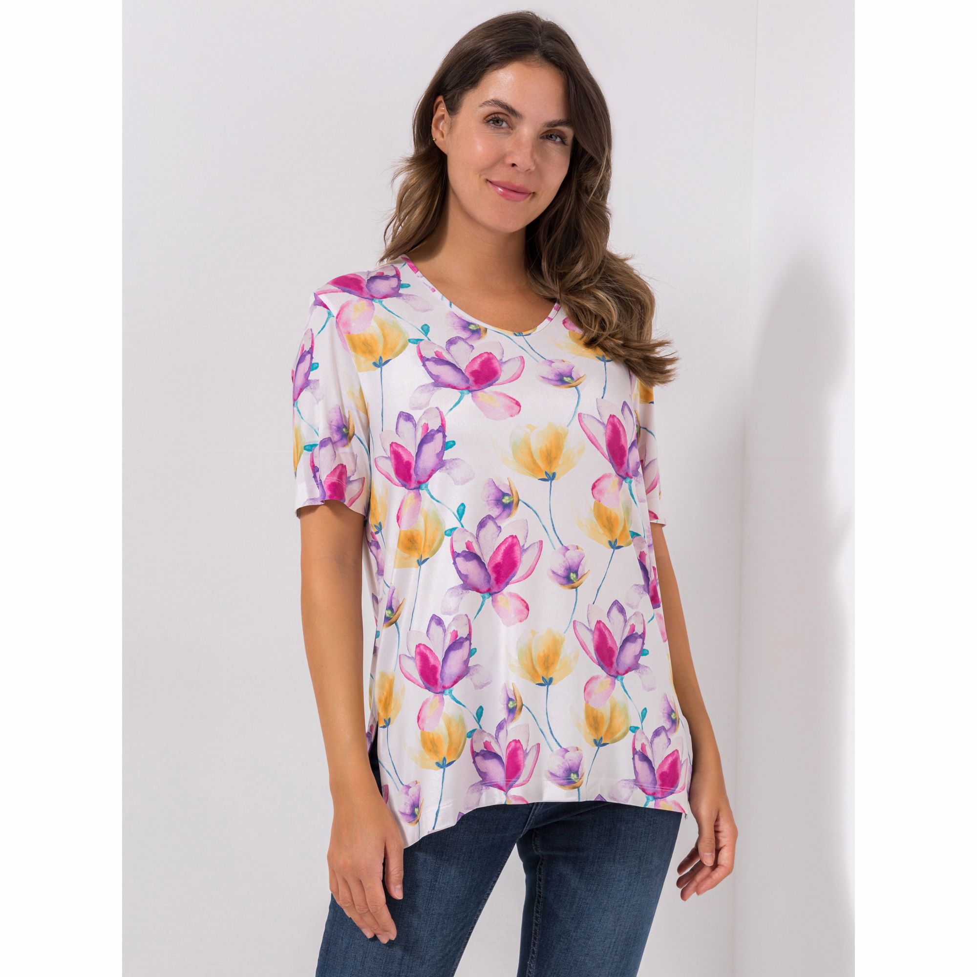 IN-PRINT Shirt, 1/2-Arm V-Ausschnitt Seitenschlitze leger-weit