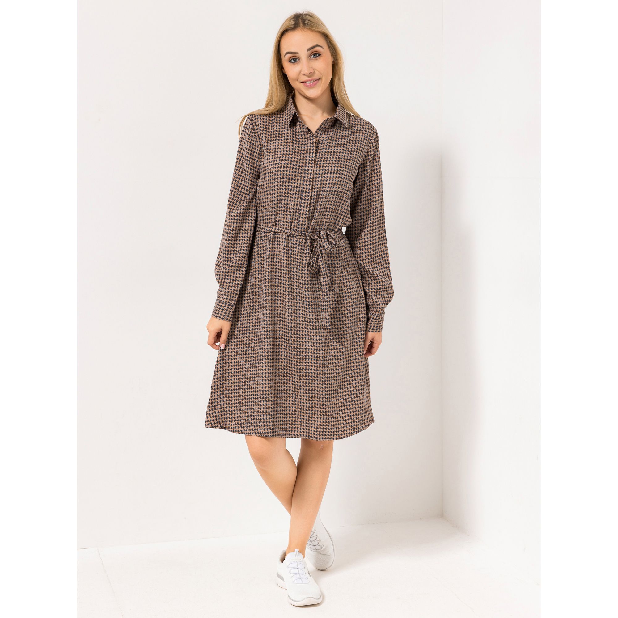 VIA MILANO Kleid, 1/1-Arm Kragen Bindegürtel figurumspielend