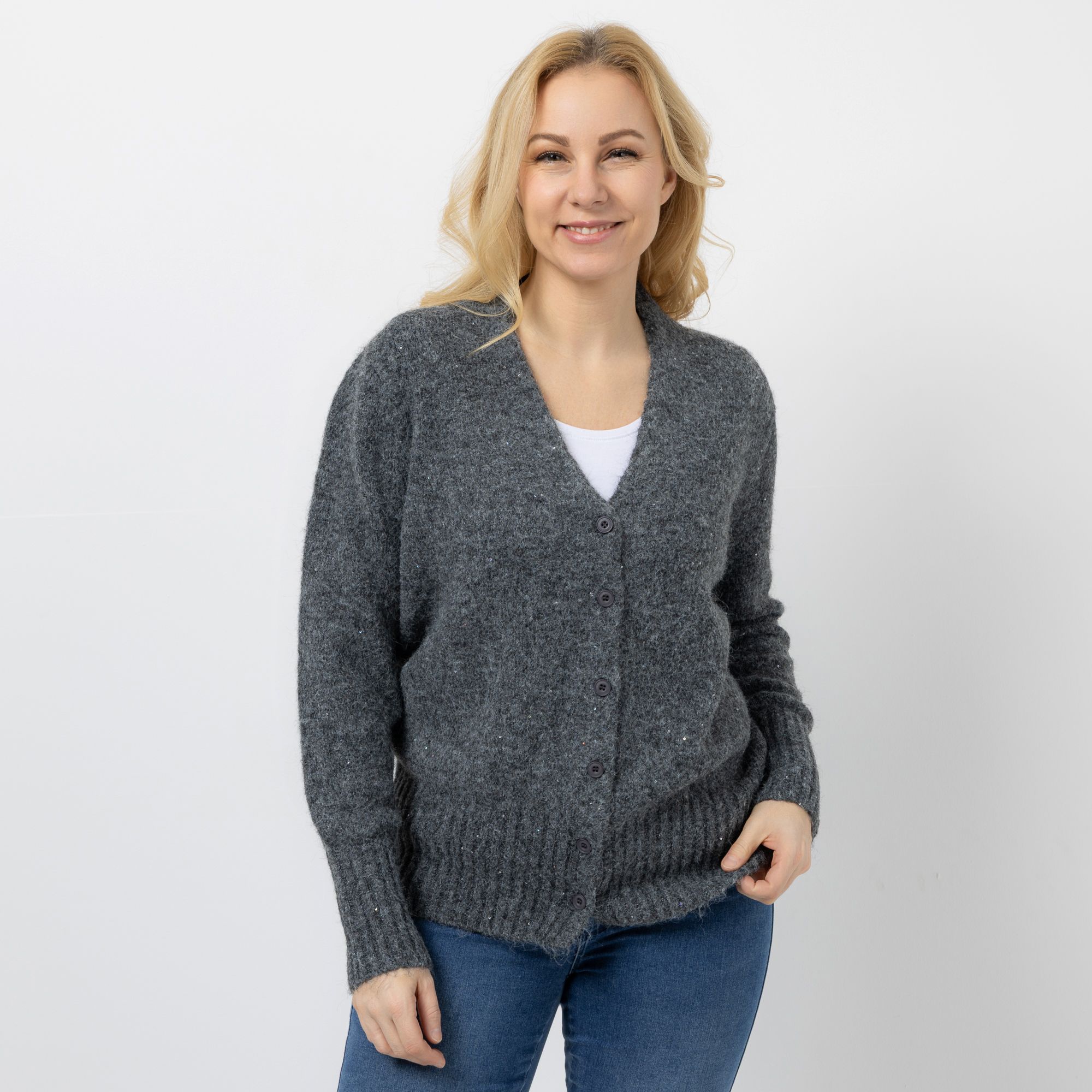 CASHMASOFT Cardigan mit Pailletten V-Ausschnitt Knopfleiste