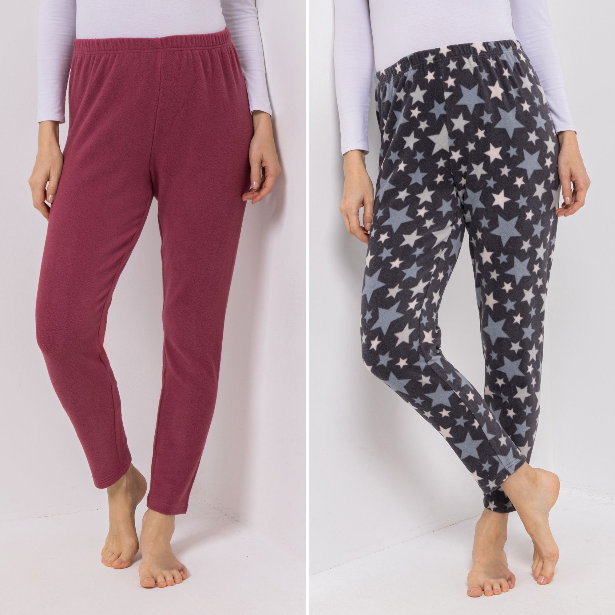 POLARSTERN 2 Leggings Mikrofaser Fleece Rundumdehnbund 1x uni, 1x bedruckt