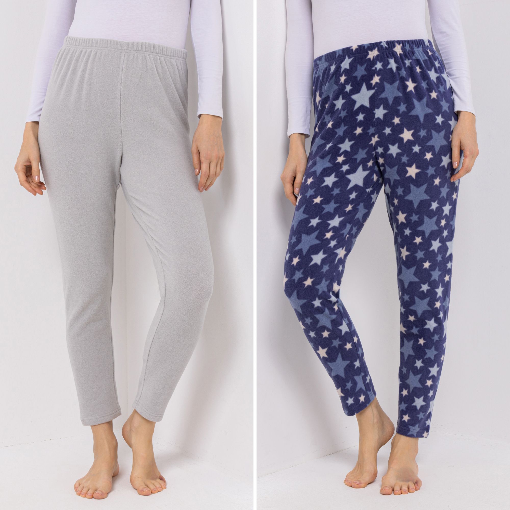 POLARSTERN 2 Leggings Mikrofaser Fleece Rundumdehnbund 1x uni, 1x bedruckt