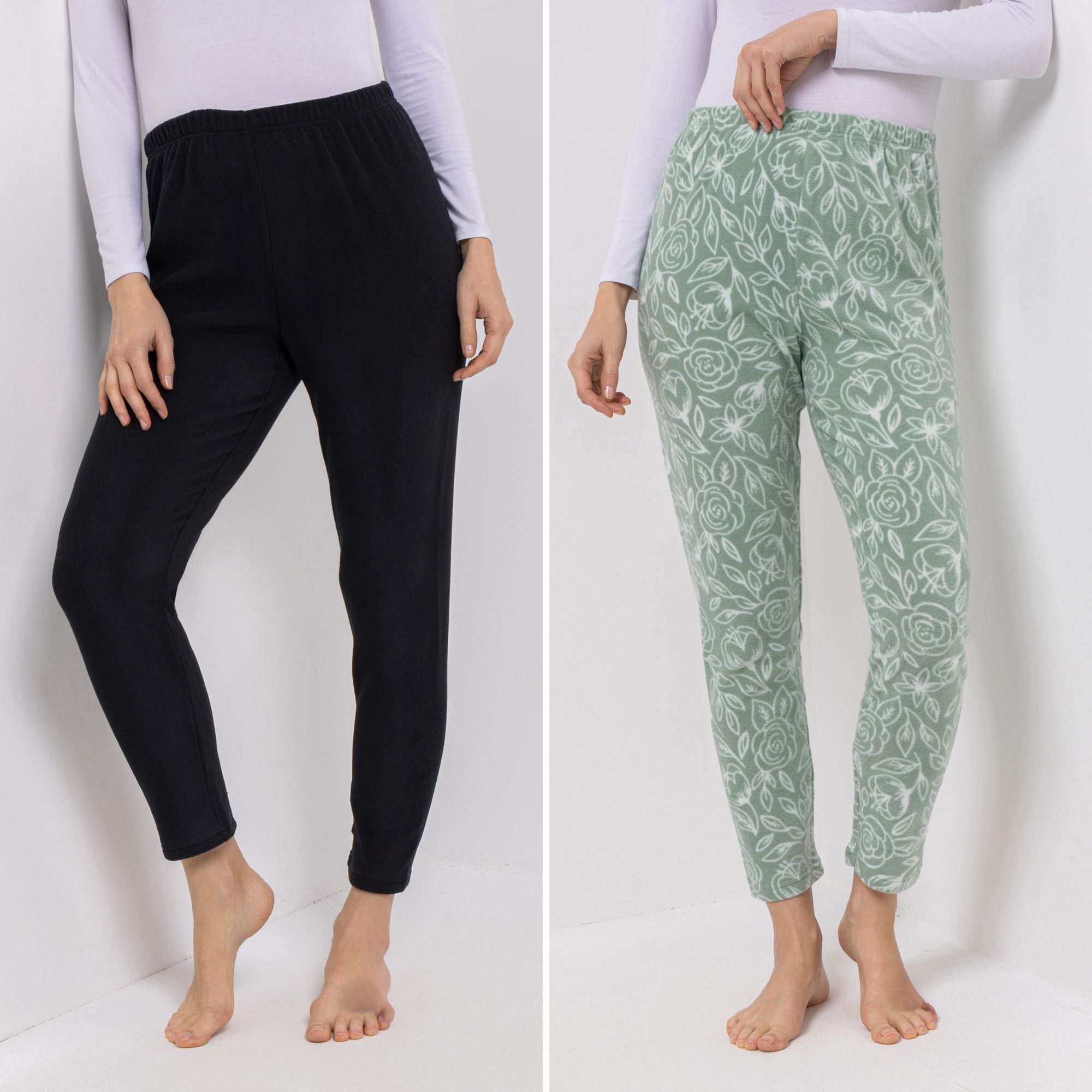 POLARSTERN 2 Leggings Mikrofaser Fleece Rundumdehnbund 1x uni, 1x bedruckt