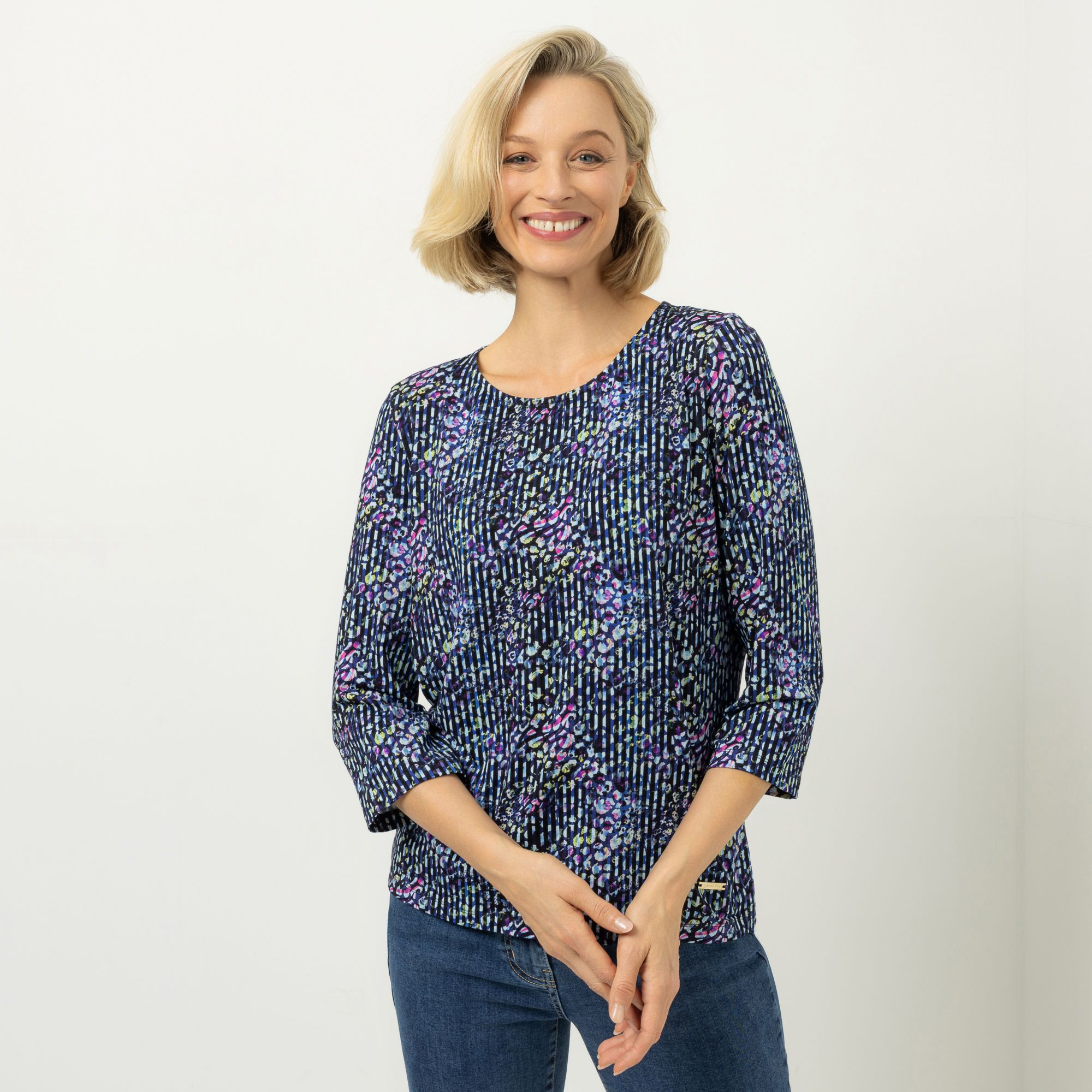 AMINATI® Shirt, 3/4-Arm Rundhalsausschnitt Allover-Druck mit ECOVERO Viskose
