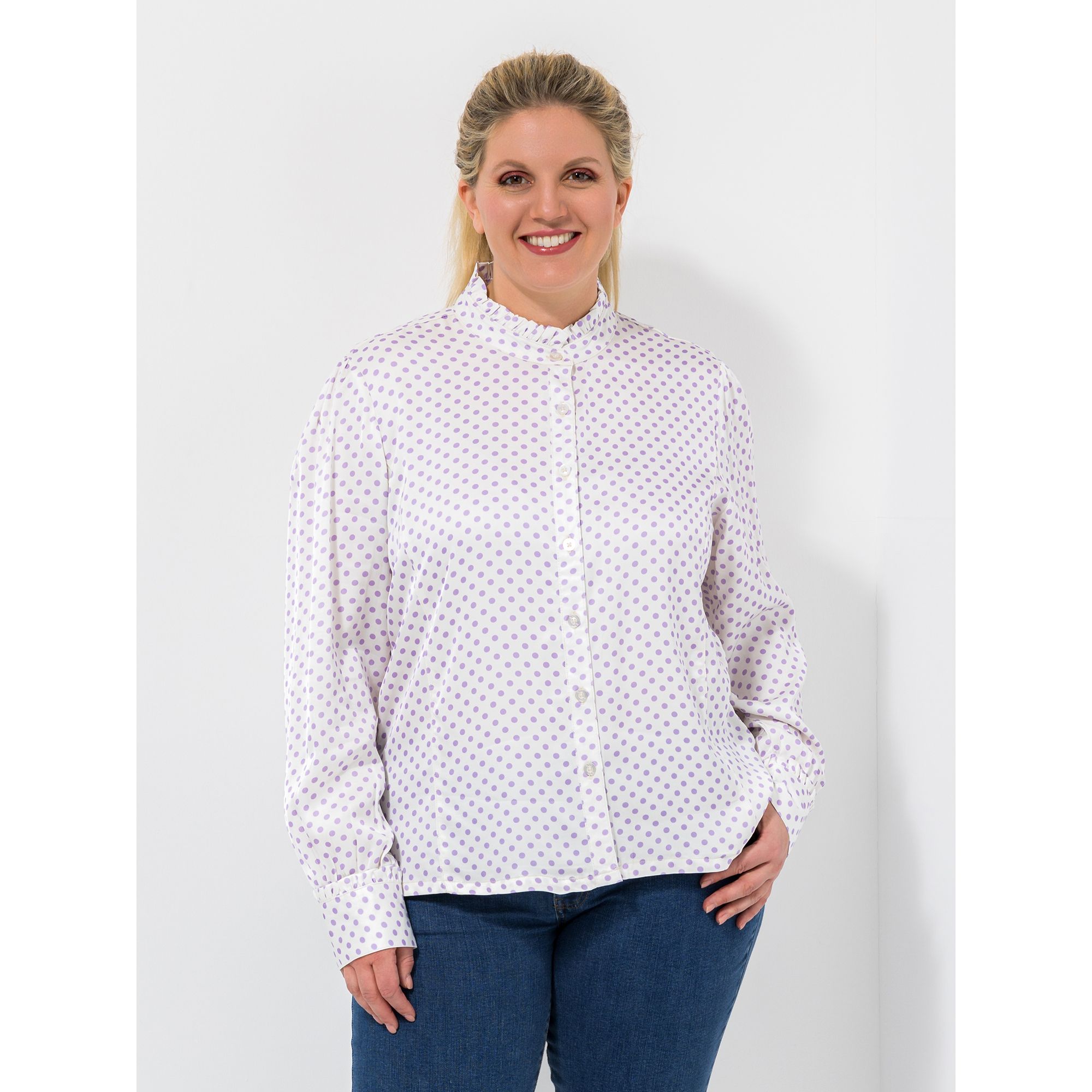 ROCK YOUR CURVES by Angelina K. Shirtbluse, 1/1-Arm Stehkragen Punktedruck