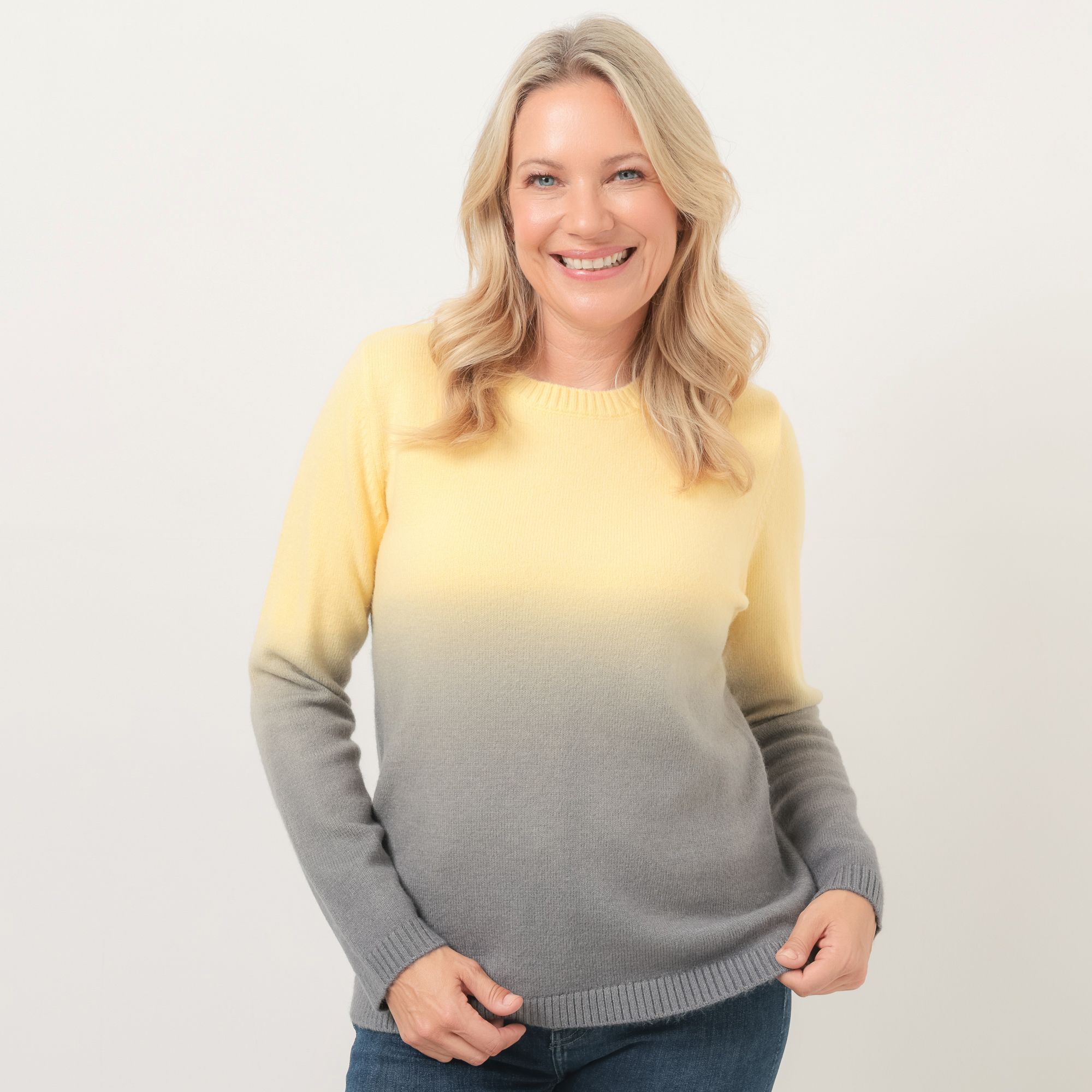 DENIM & CO. Pullover Rundhalsausschnitt Farbverlauf figurumspielend